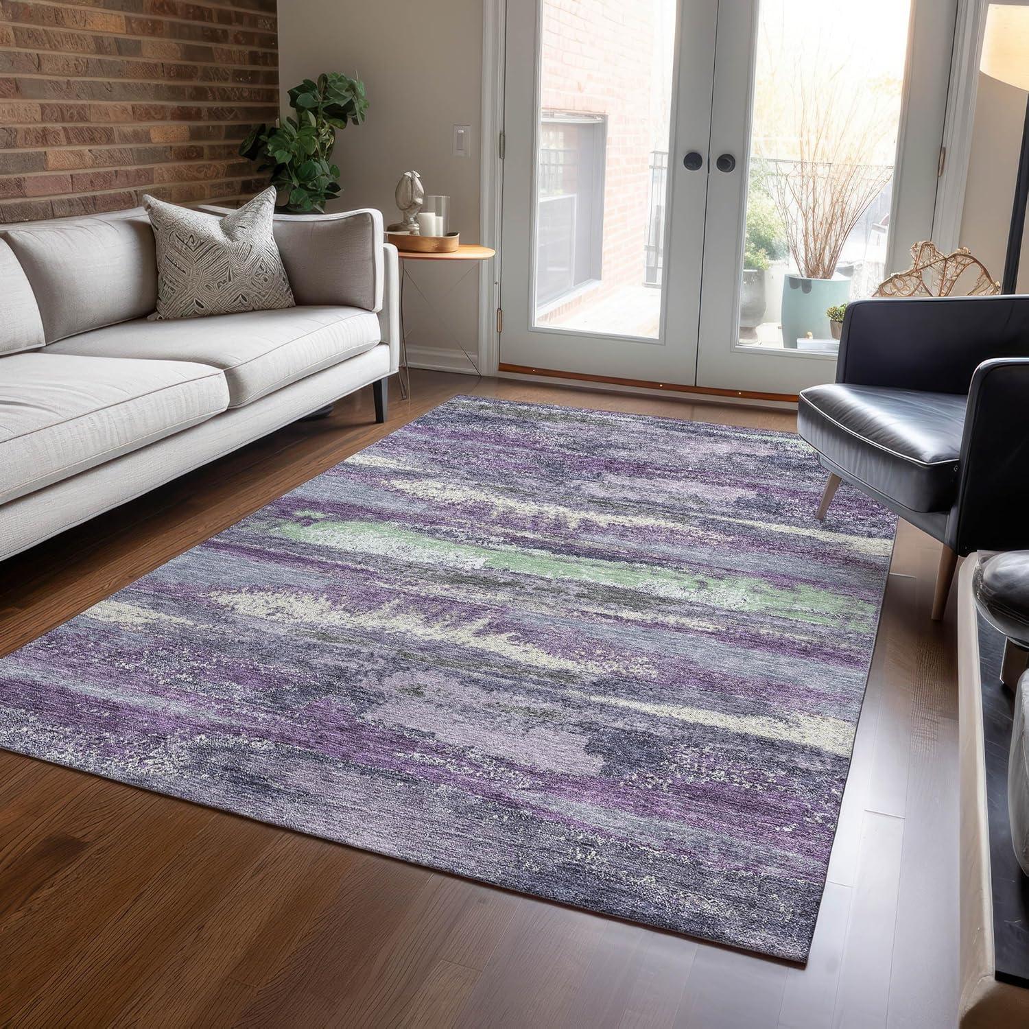 Purple Abstract 3' x 5' Machine Washable Indoor Outdoor Rug