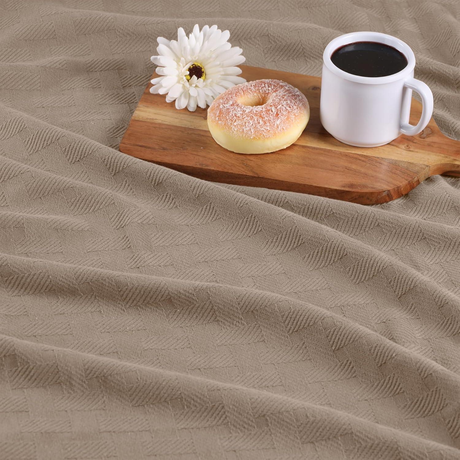 Superior Basketweave All-Season Cotton Blanket, Full/Queen, Khaki