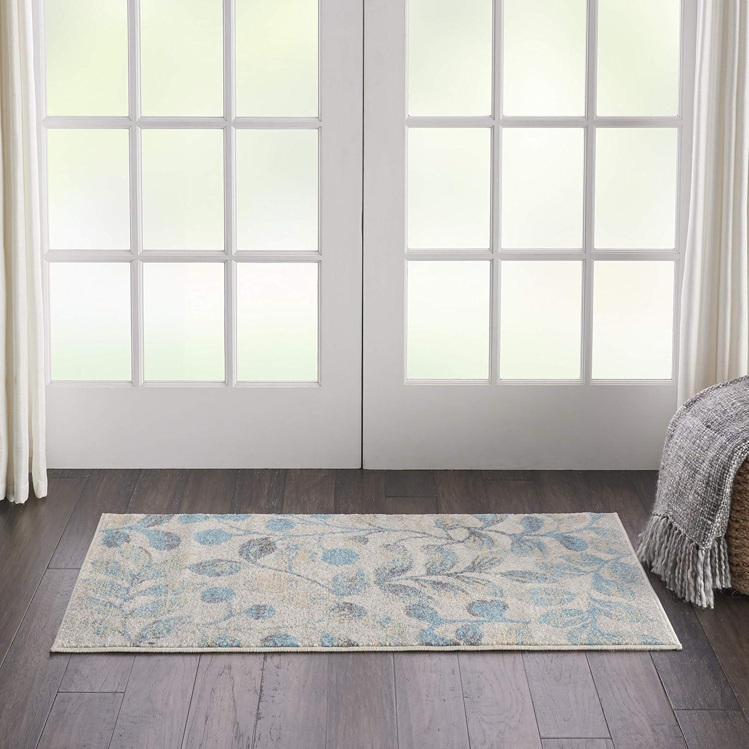 Ivory & Turquoise Floral Bliss 6' x 9' Synthetic Area Rug