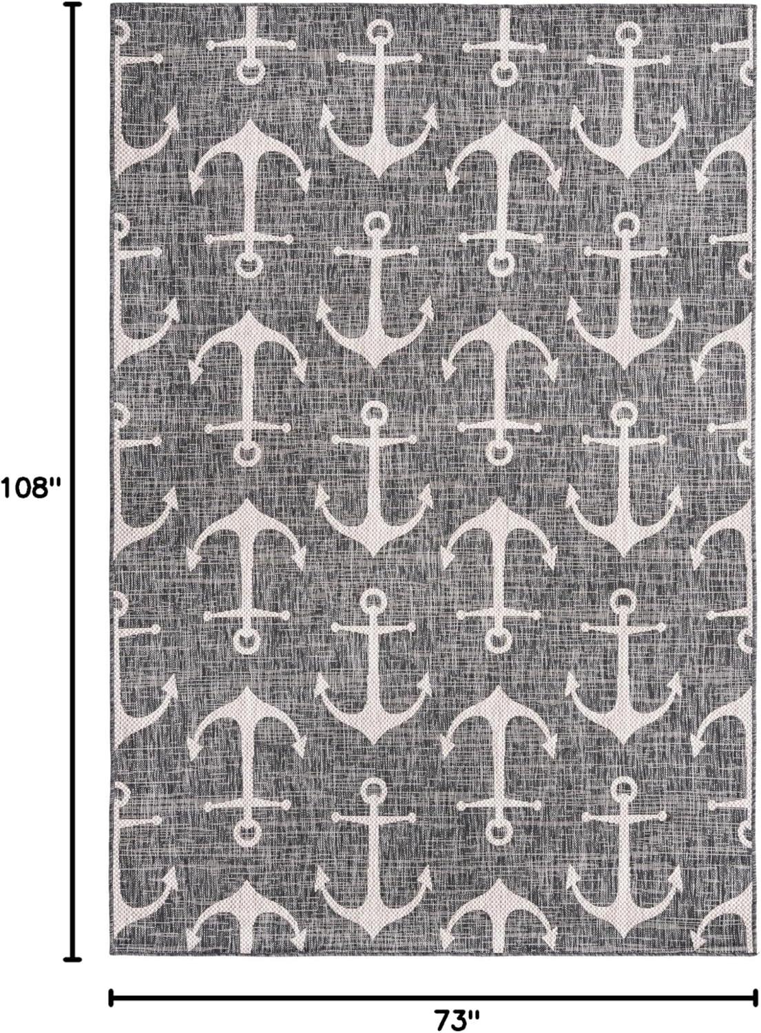 Unique Loom Outdoor Coastal Ahoy Solid Print Woven Area Rug