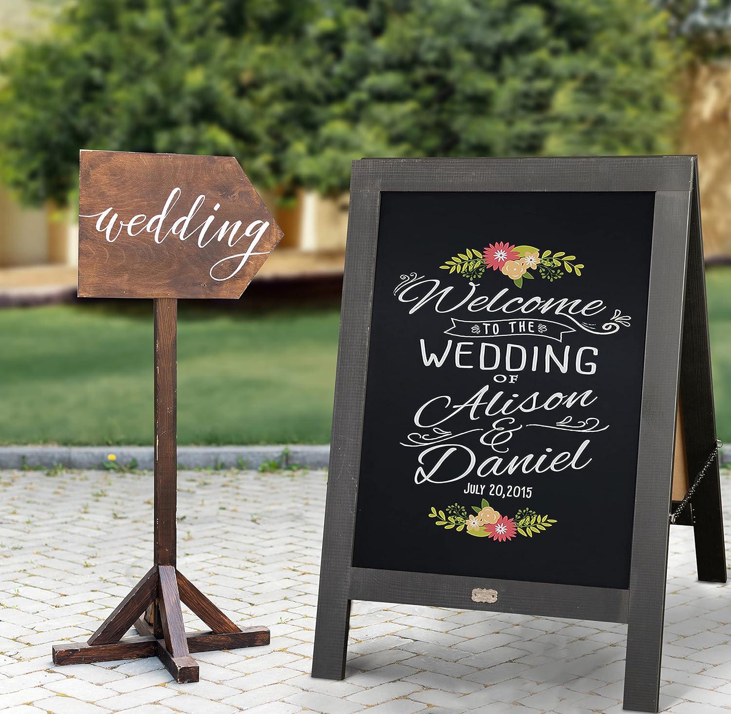 HBCY Creations Vintage Black Wooden A-Frame Chalkboard / Sidewalk Chalkboard Sign / Large 30" x 20" Sturdy Sandwich Board / A Frame Restaurant Message Board