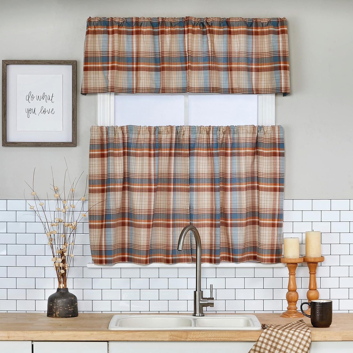 Plaid Tailored 58'' W Window Valance in