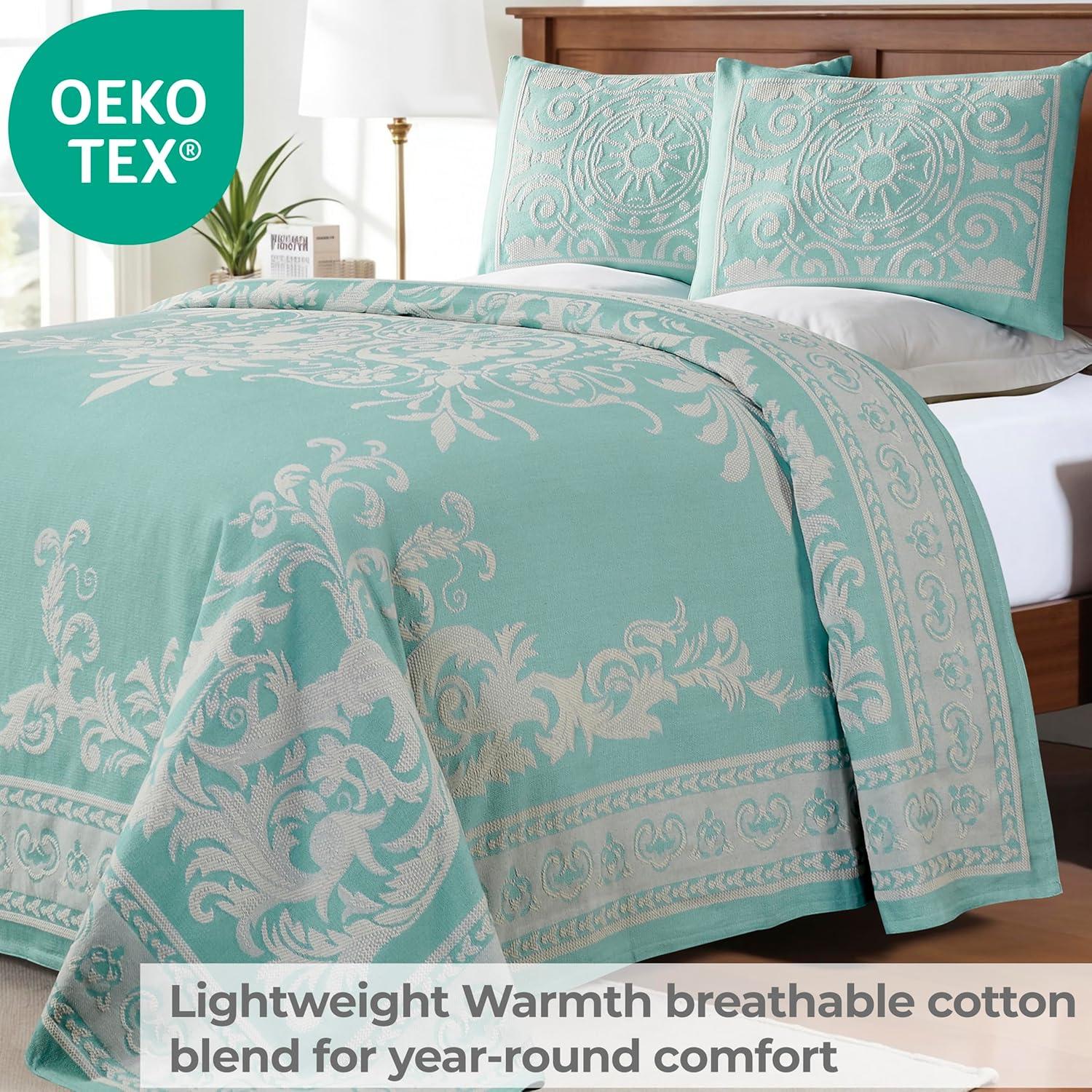 Superior Rio Lightweight Cotton Blend Woven Jacquard Traditional Medallion Bedspread/Coverlet Set