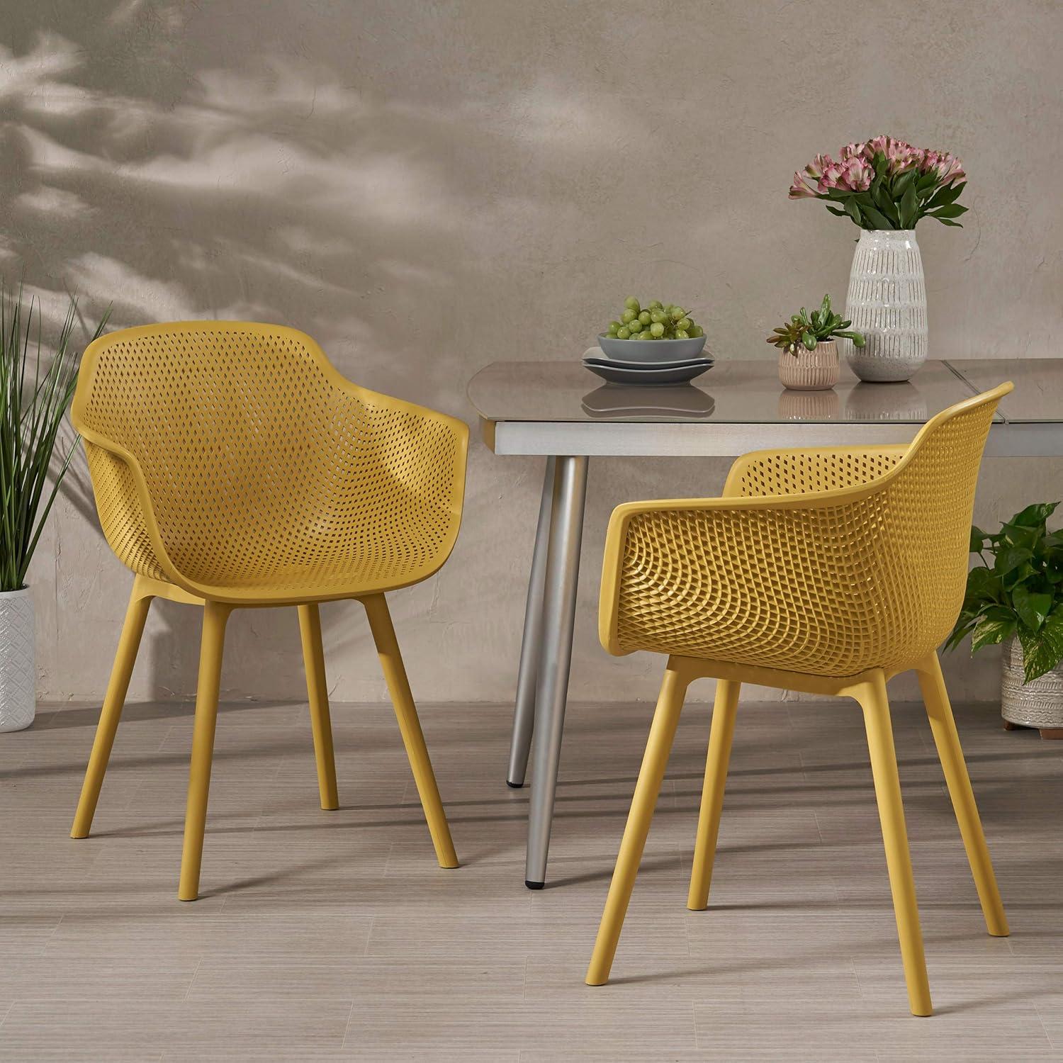 Yellow Polypropylene Outdoor Dining Chairs Set of 2