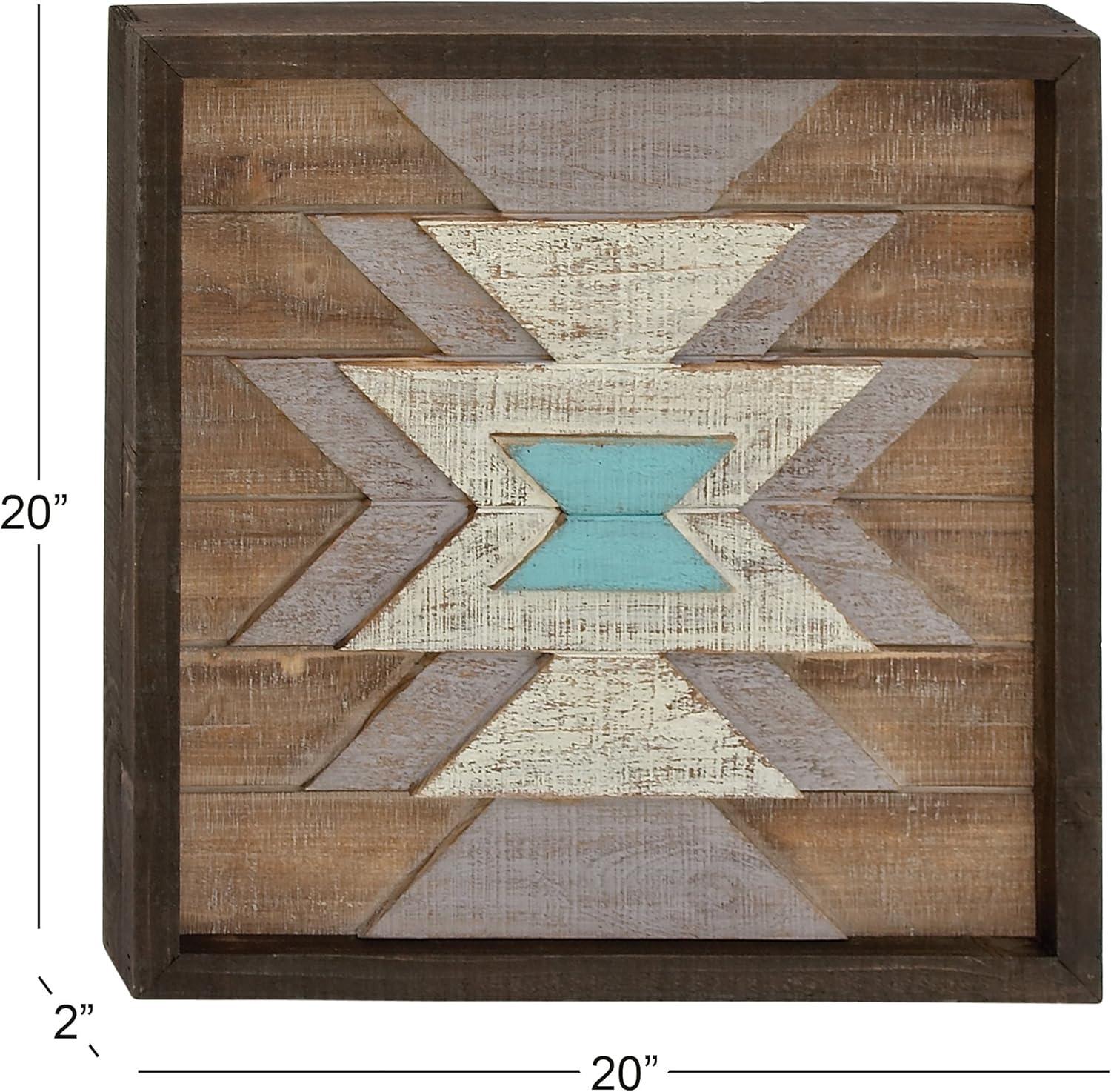 DecMode Farmhouse Distressed Rectangular Wood Wall Décor with Multi Colored Geometric Pattern, 46"W x 23"H