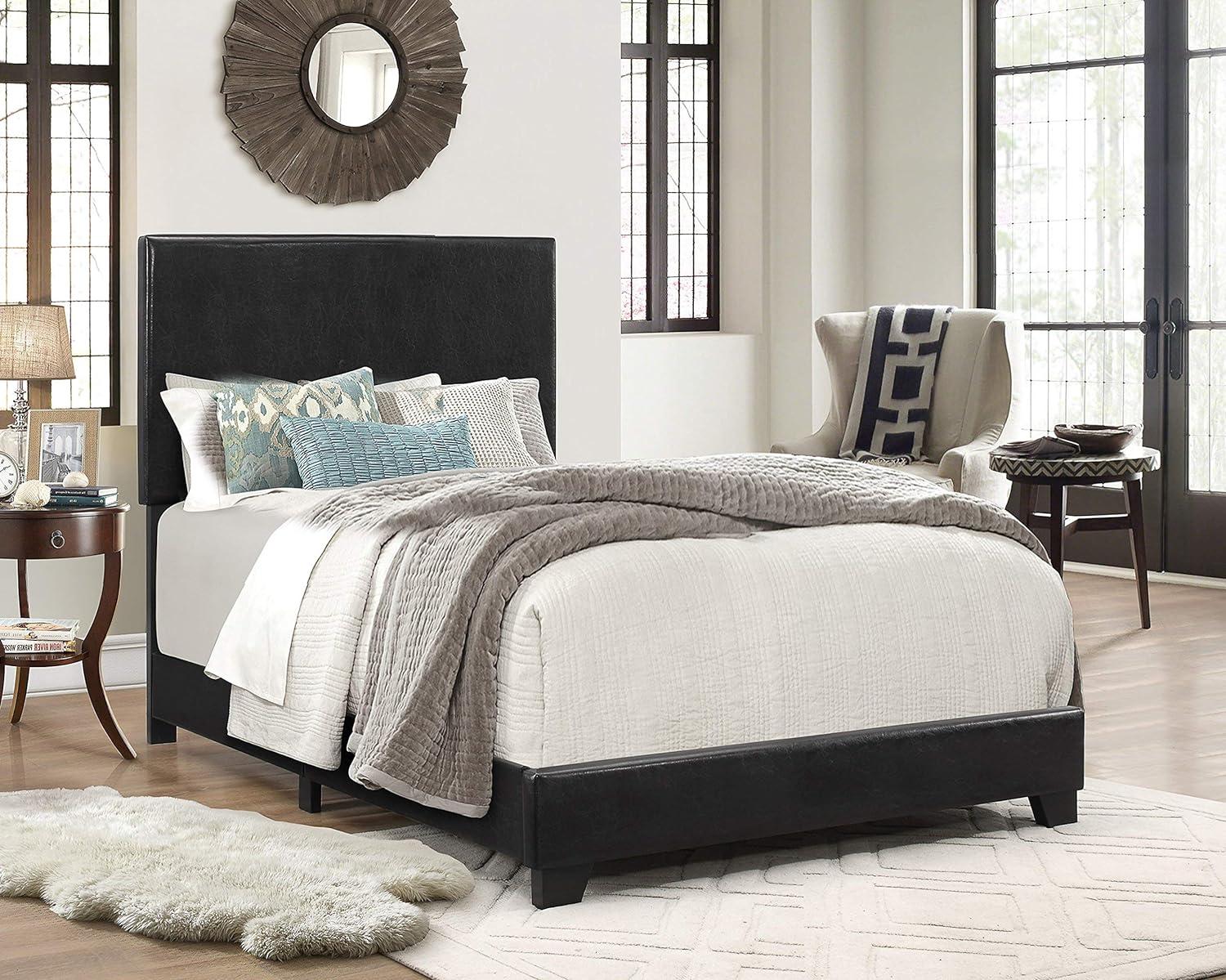 Twin Black Faux Leather Upholstered Bed Frame with Headboard