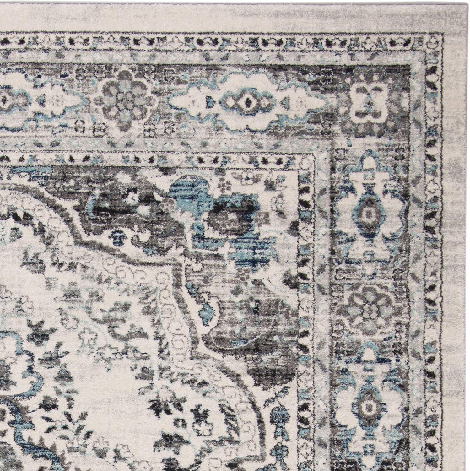 SAFAVIEH Madison Haven Floral Bordered Area Rug, Light Grey/Blue, 5'3" x 7'6"