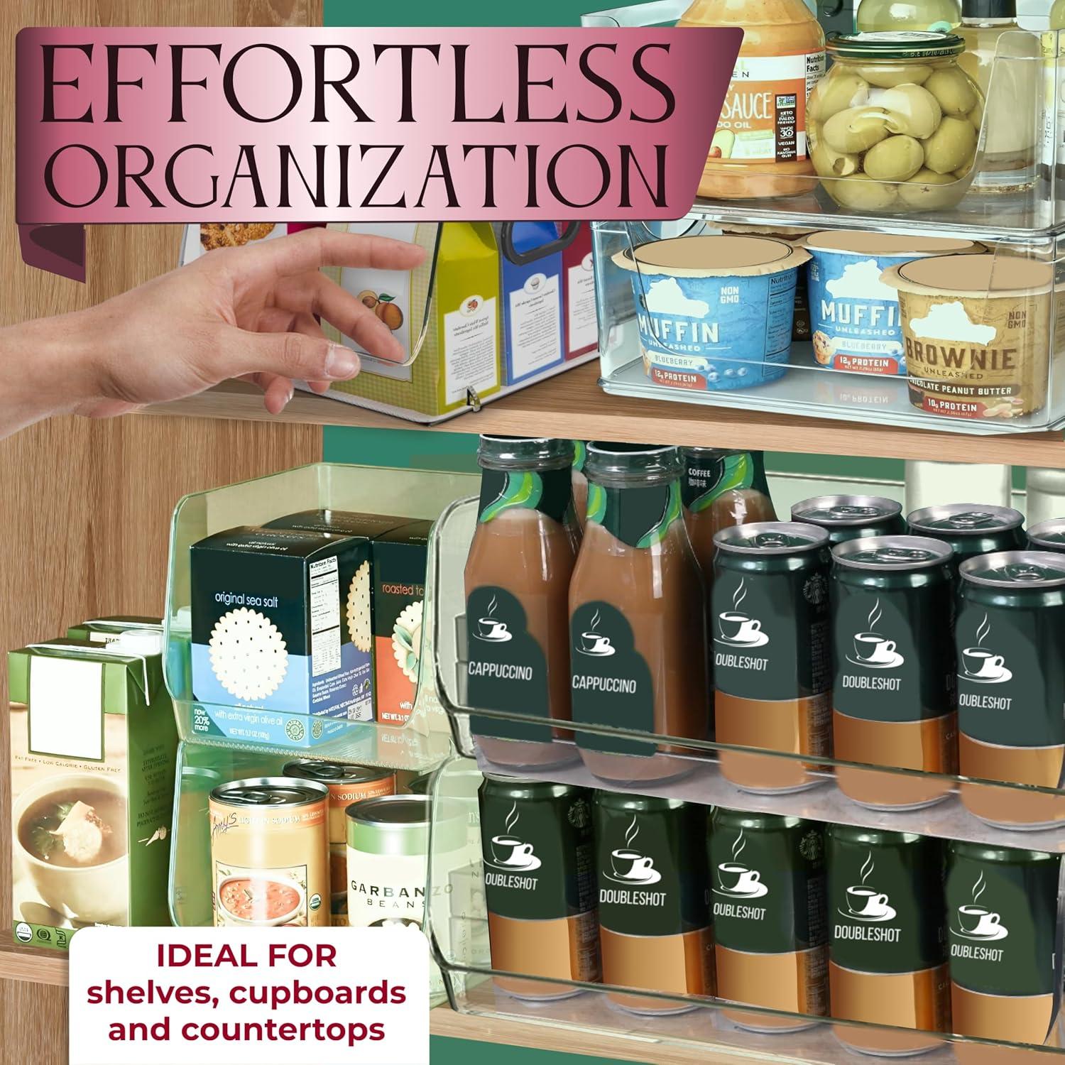 Skywin Stackable Clear Storage Bins For Pantry (2 Small + 2 Large) - Clear Acrylic Organizers and Storage Bin For Kitchen’s Shelf, Cupboard, or Cabinet - Clear Containers for Organizing Snacks