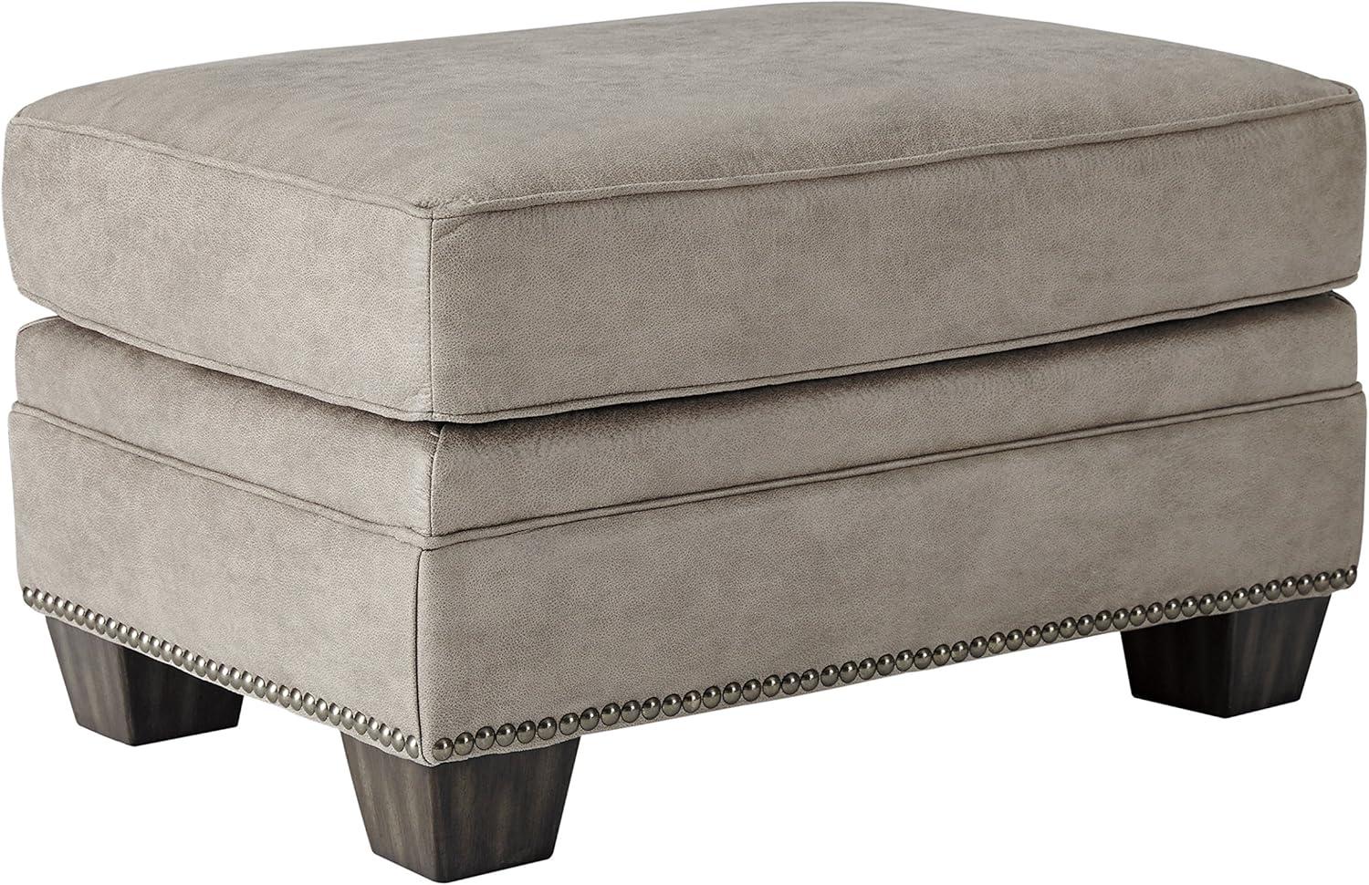 Gray Faux Leather Traditional Ottoman with Nailhead Trim