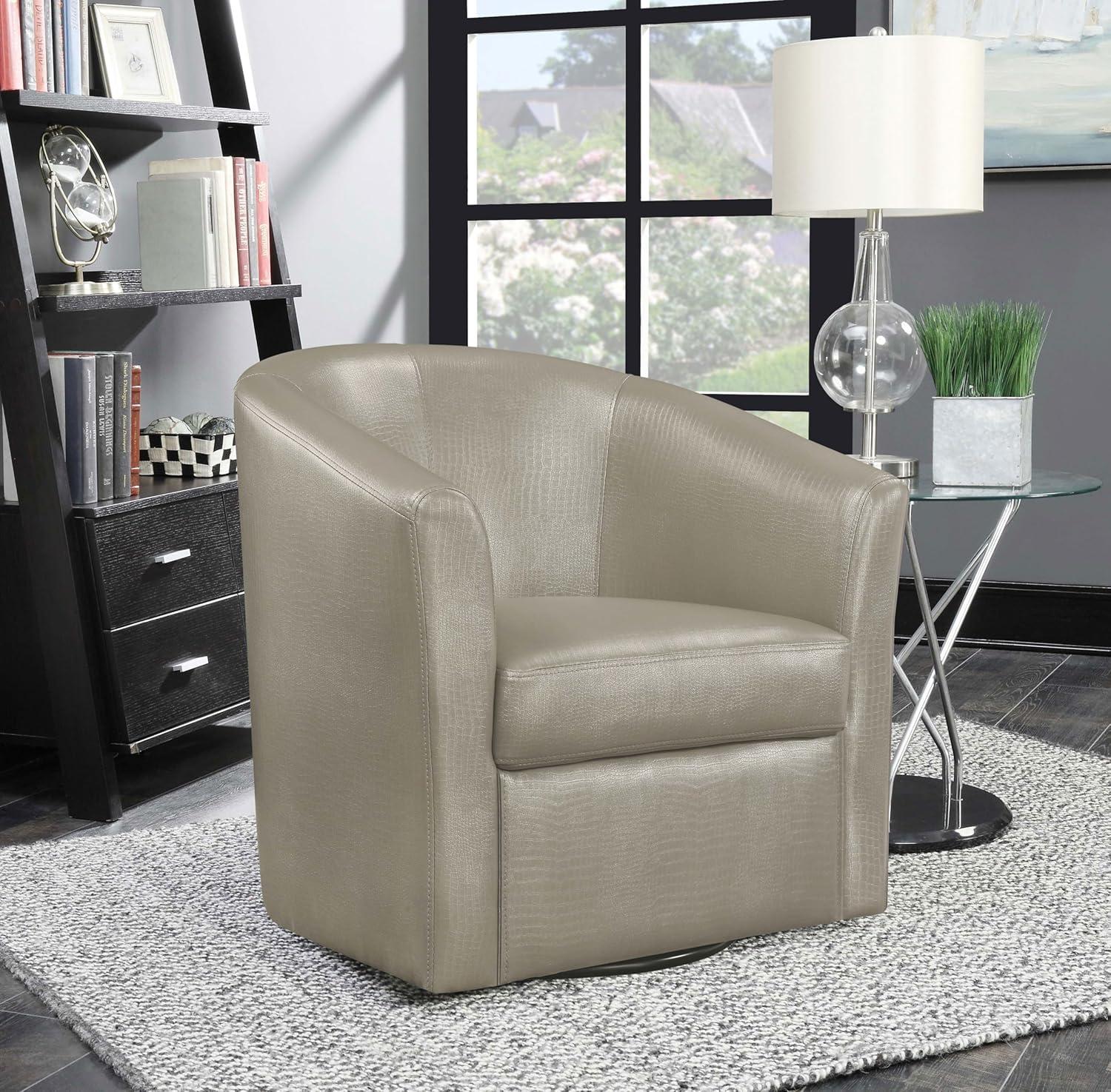 Coaster Contemporary Faux Leather Swivel Accent Chair in Gray