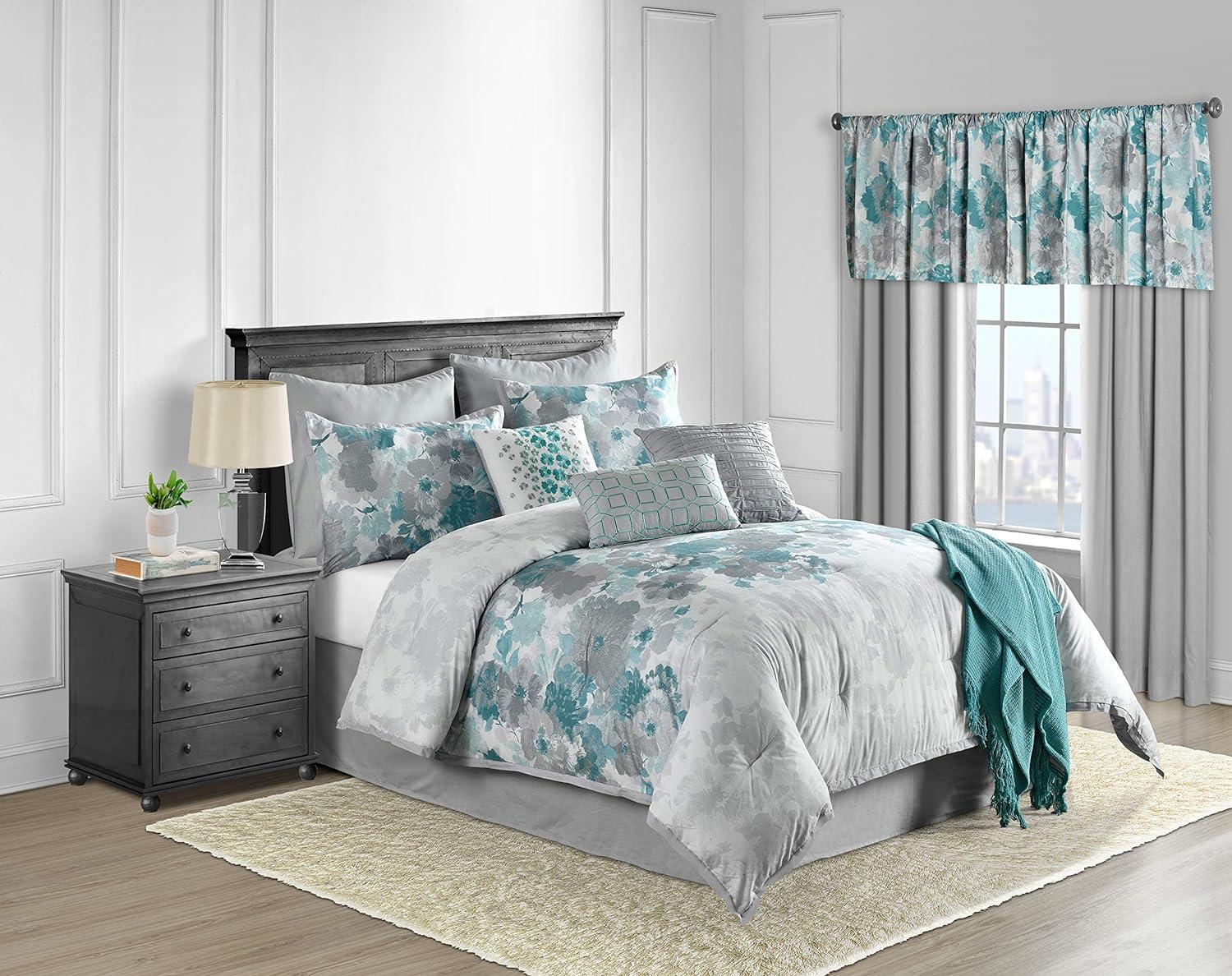 Teal Floral Full Cotton Reversible Comforter Set