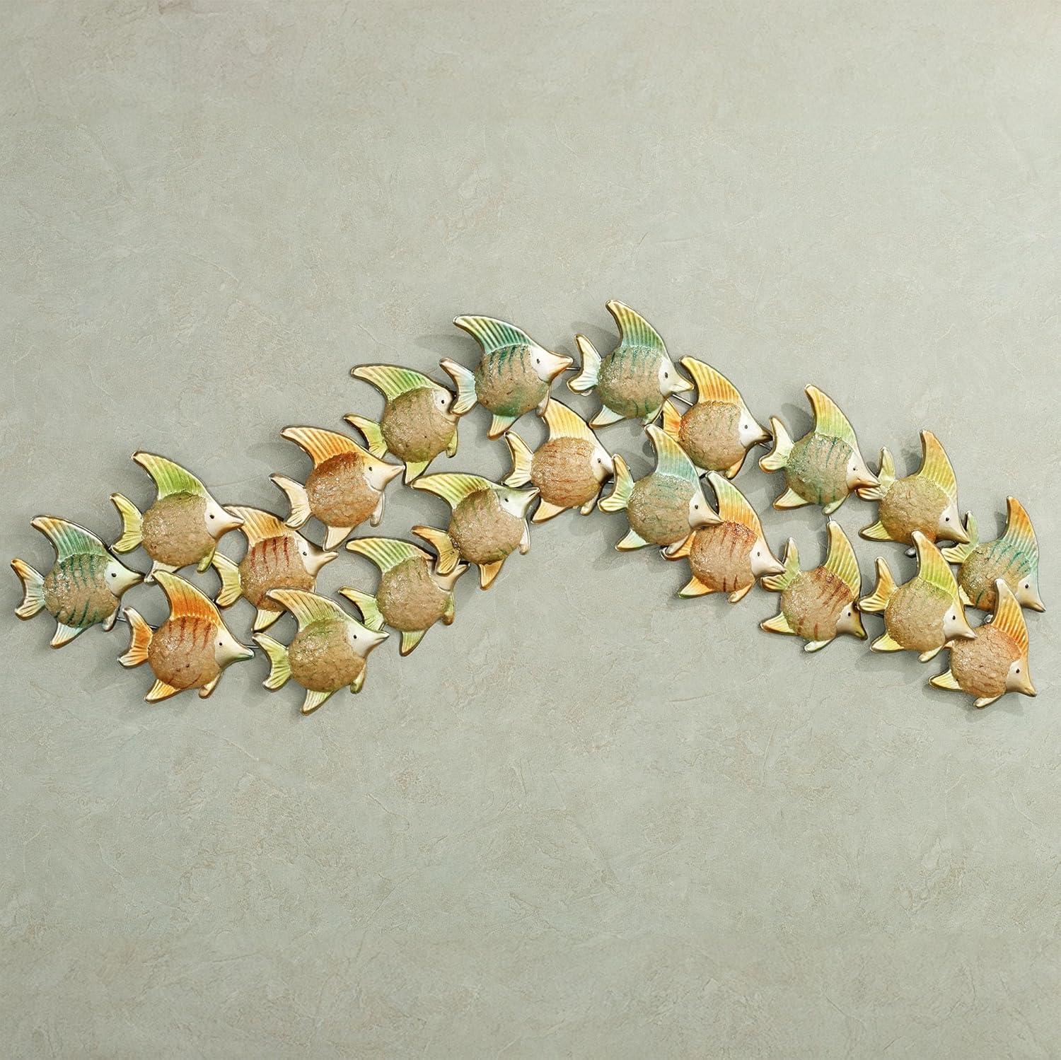 Large Green and Orange Metal Angelfish Wave Wall Sculpture
