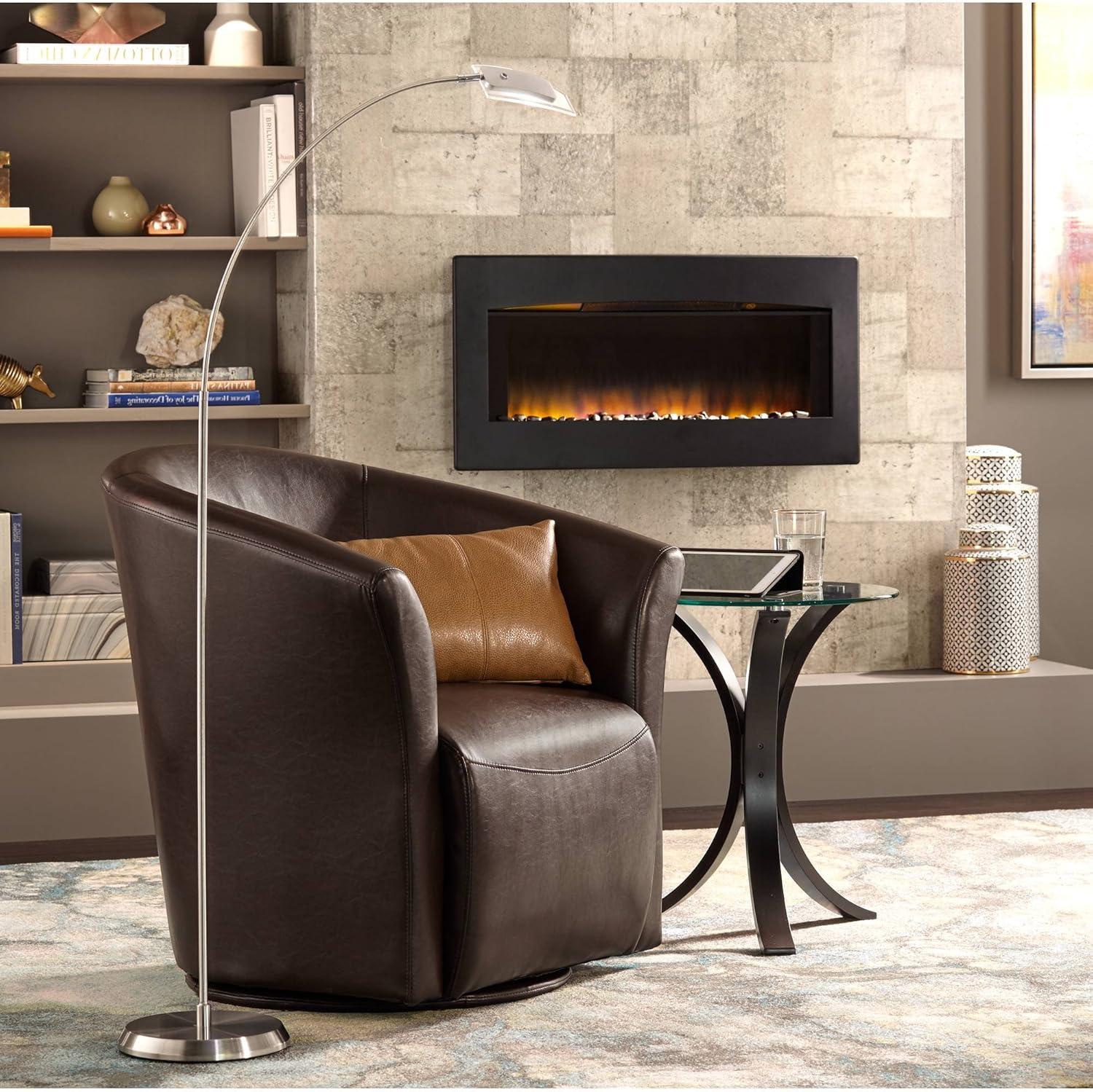 Studio 55D Niles Modern Wood Round Accent Table 17 3/4" Wide Dark Brown Clear Tempered Glass Tabletop for Living Room Bedroom Bedside Entryway Office