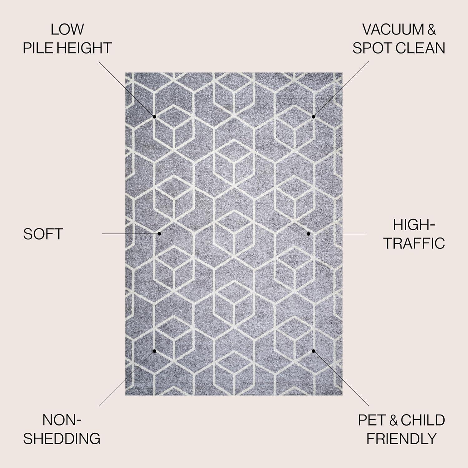 3'x5' Tumbling Blocks Modern Geometric Area Rug, Light Gray/White - JONATHAN Y