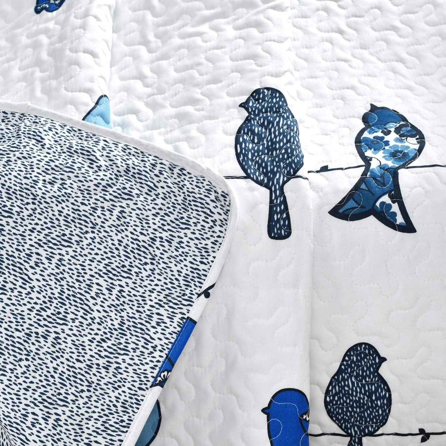 Modern Reversible Toddler Throw Blanket with Birds Theme, 60" x 50", Navy