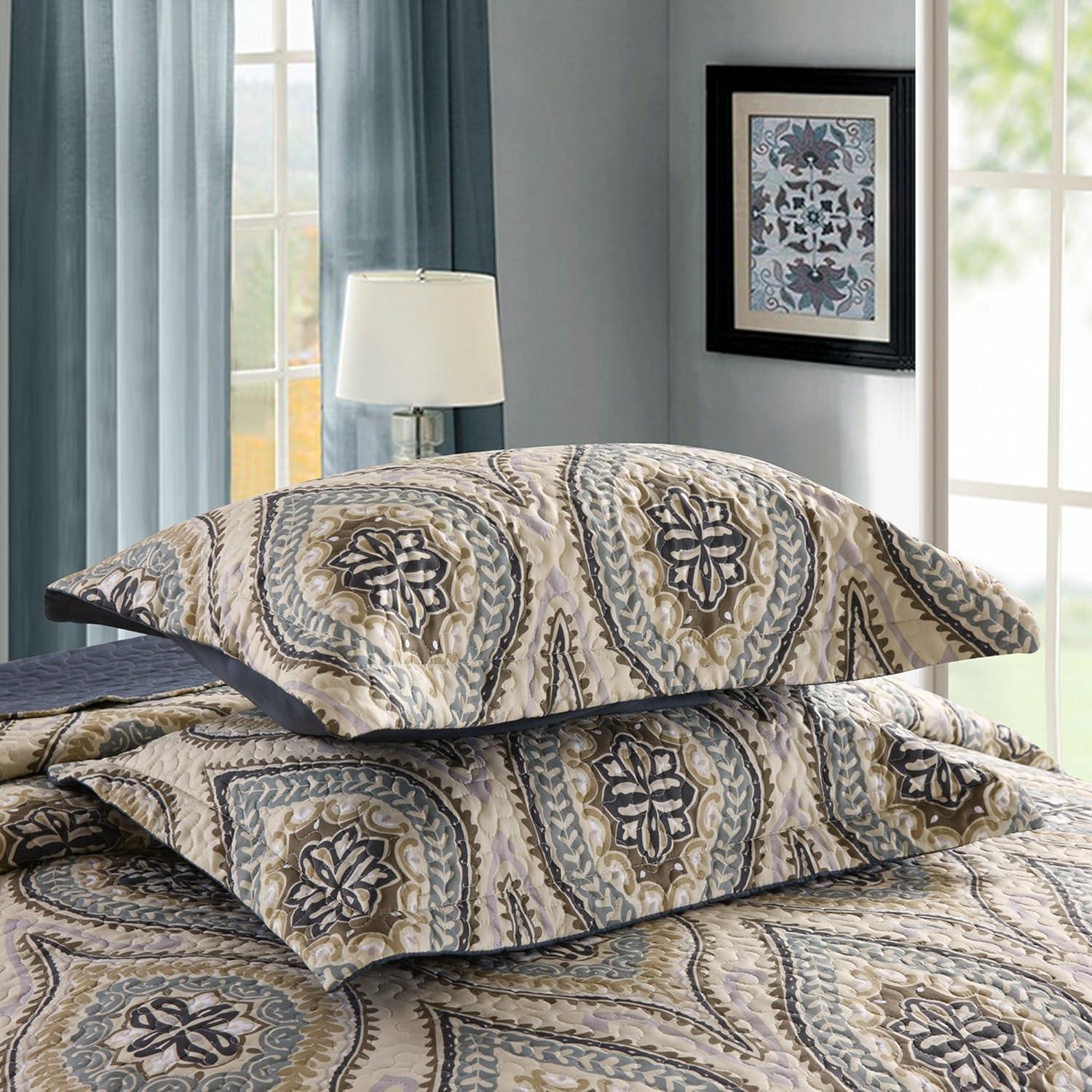 MarCielo 3 Piezas Edredón Ligero Rey, Edredón Impreso, Edredón Conjunto Ropa de Cama Manta Manta Coverlet Ligero Colcha Conjunto, Amarillo + Gris Oscuro, Tamaño King, Joni
