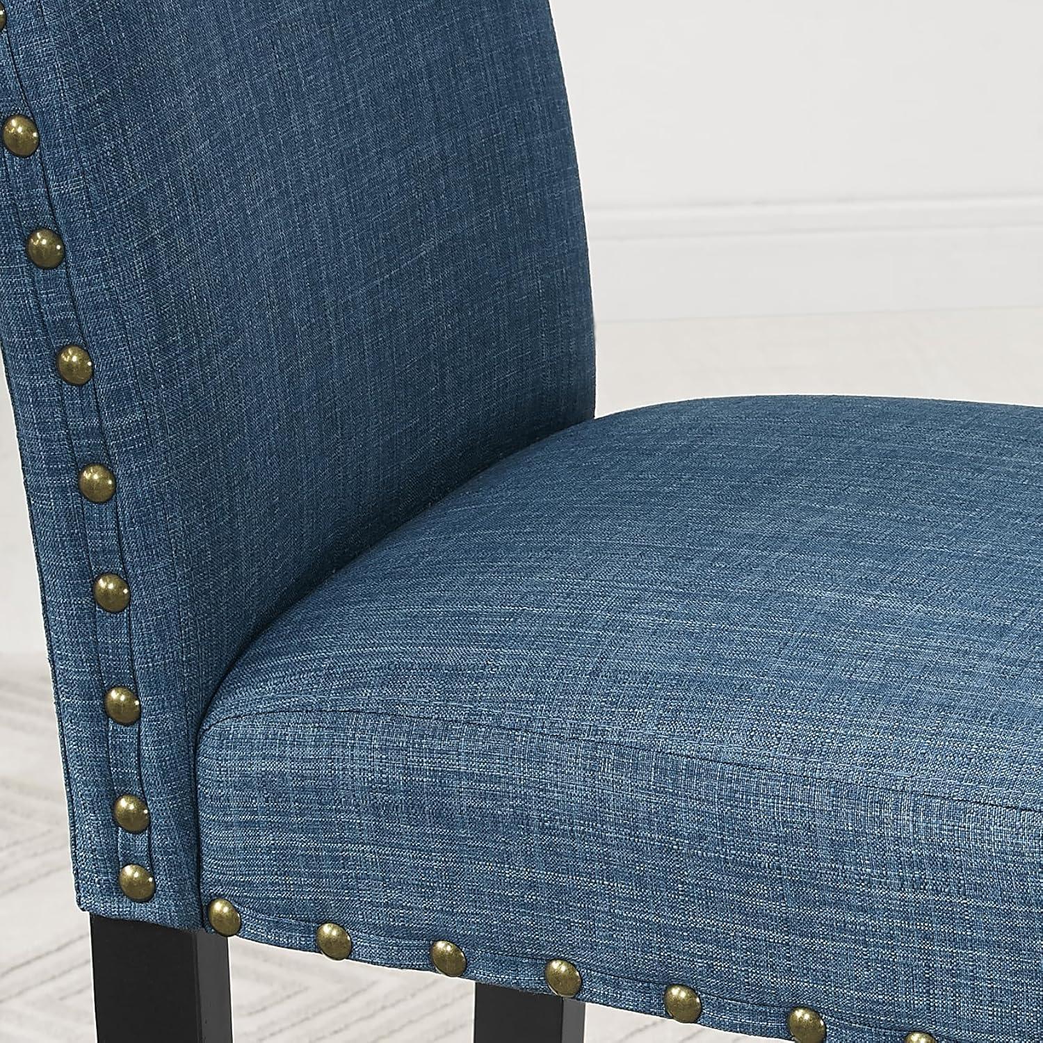 Blue Fabric Counter Height Stools with Espresso Wood Frame