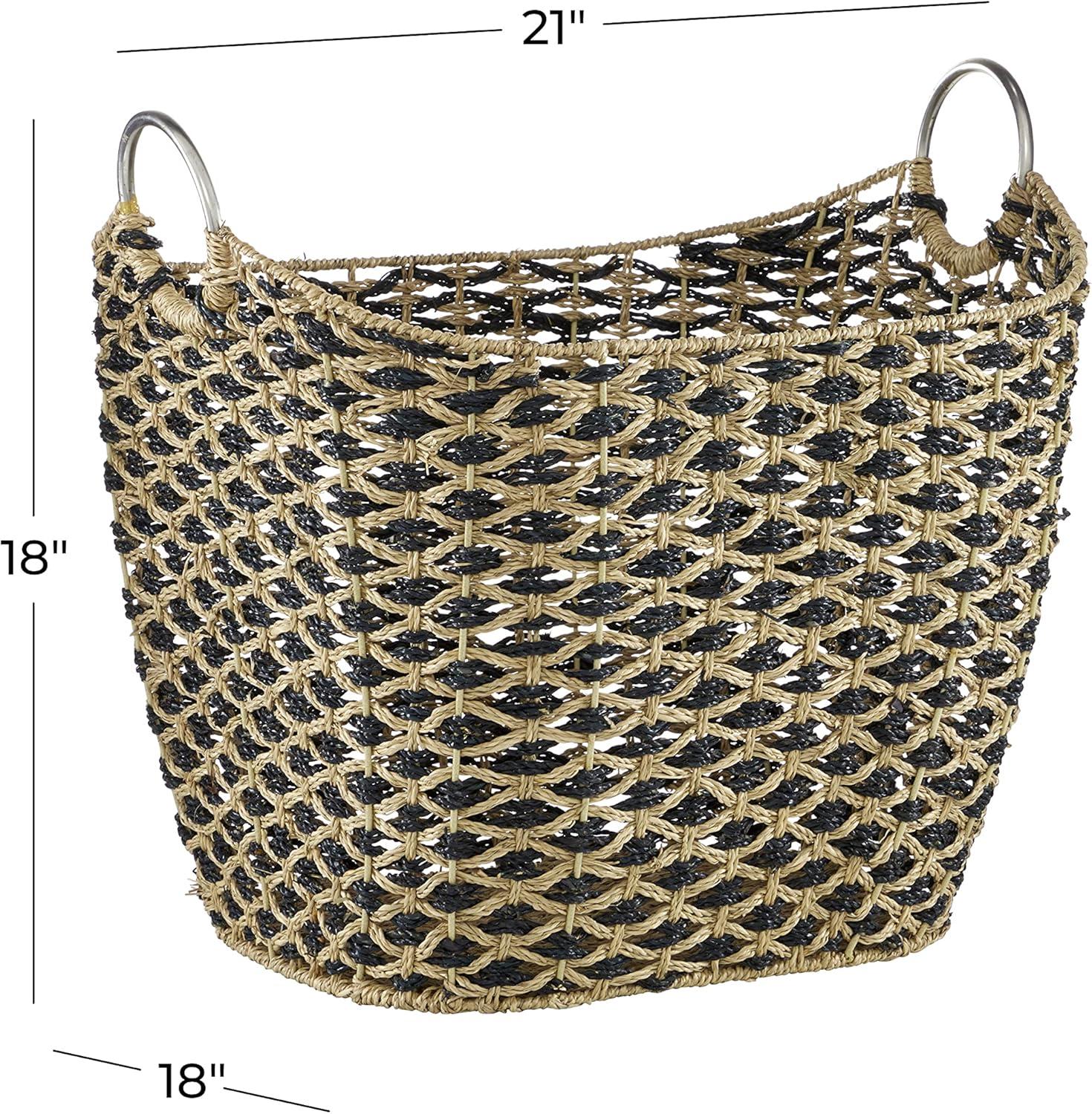 DecMode 21" x 18" Brown Seagrass Handmade Storage Basket with Handles, 1-Piece