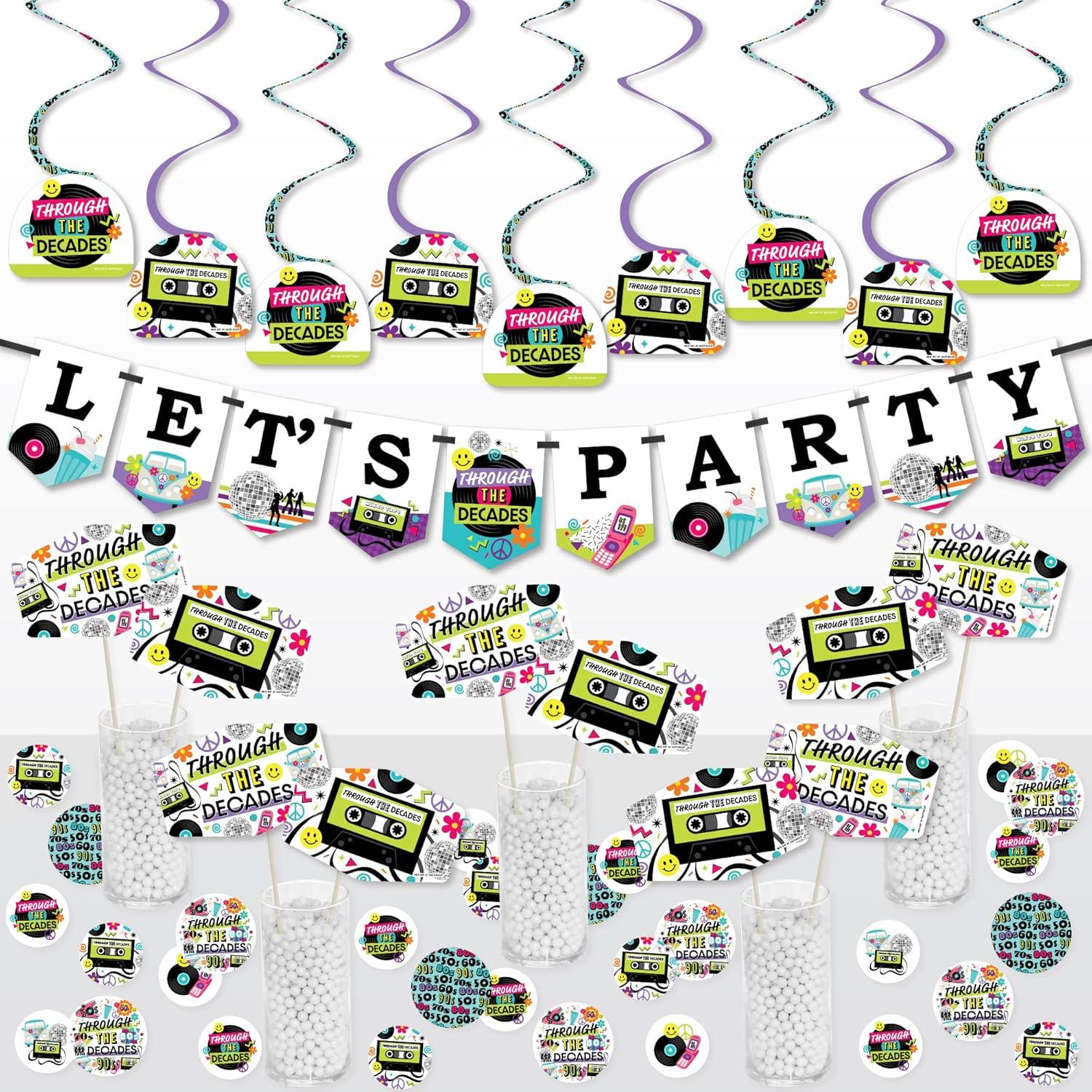 Big Dot of Happiness Through the Decades - 50s, 60s, 70s, 80s, and 90s Party Supplies Decoration Kit - Decor Galore Party Pack - 51 Pieces