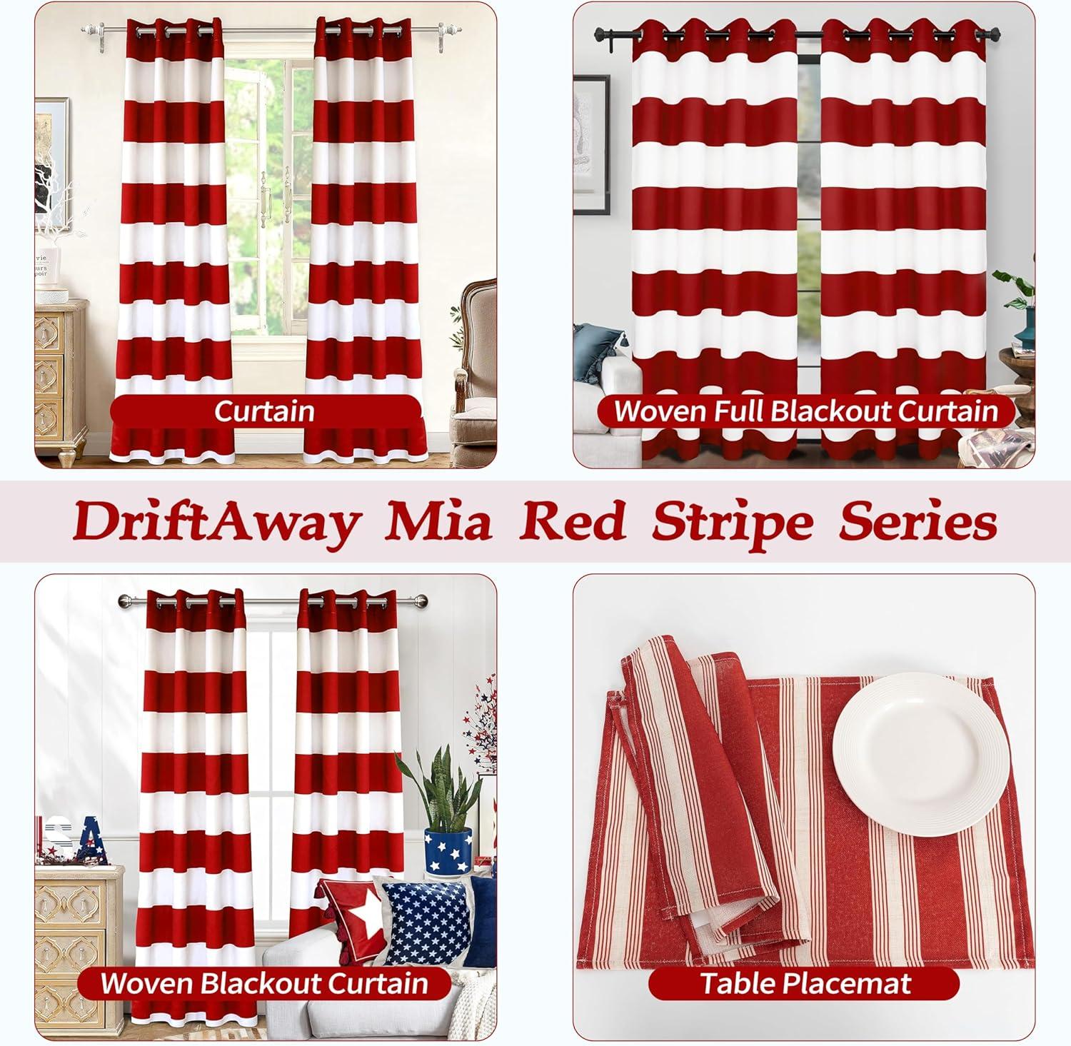 Driftaway Mia Stripe Room Darkening Grommet Unlined Window Curtains, Set Of Two Panels, Each 52"X63" (Red)