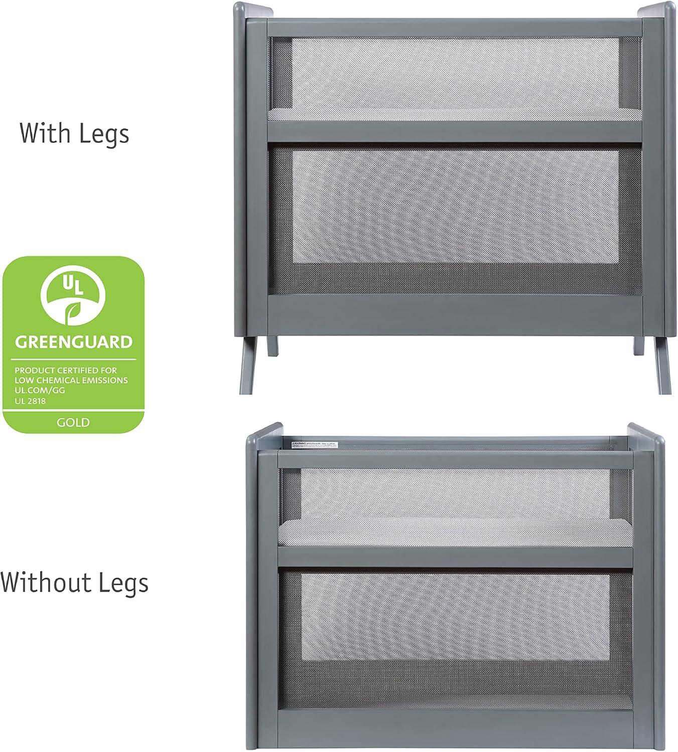 BreathableBaby Breathable Mesh 2-in-1 Mini Crib, Gray, Greenguard Gold Certified