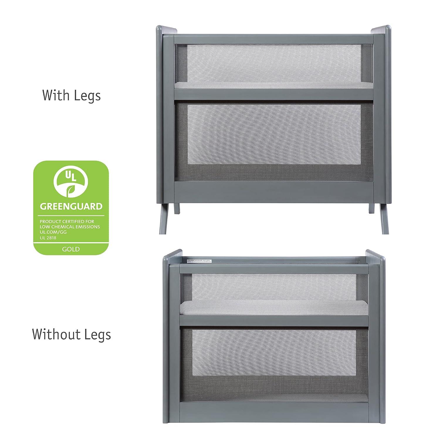 BreathableBaby Breathable Mesh 2-in-1 Mini Crib, Gray, Greenguard Gold Certified
