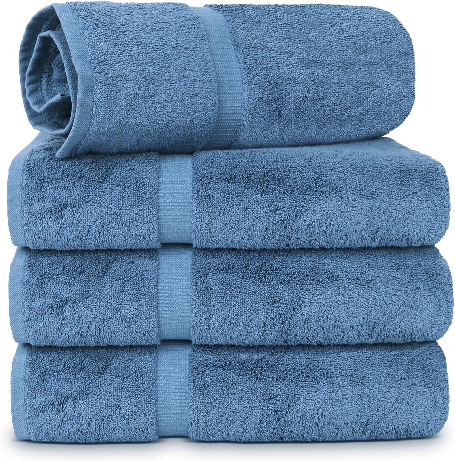BC BARE COTTON Luxury Hotel & Spa Towel Turkish Cotton Washcloths - Dobby Border (13x13 Inches) - Set of 12 - Wedgewood