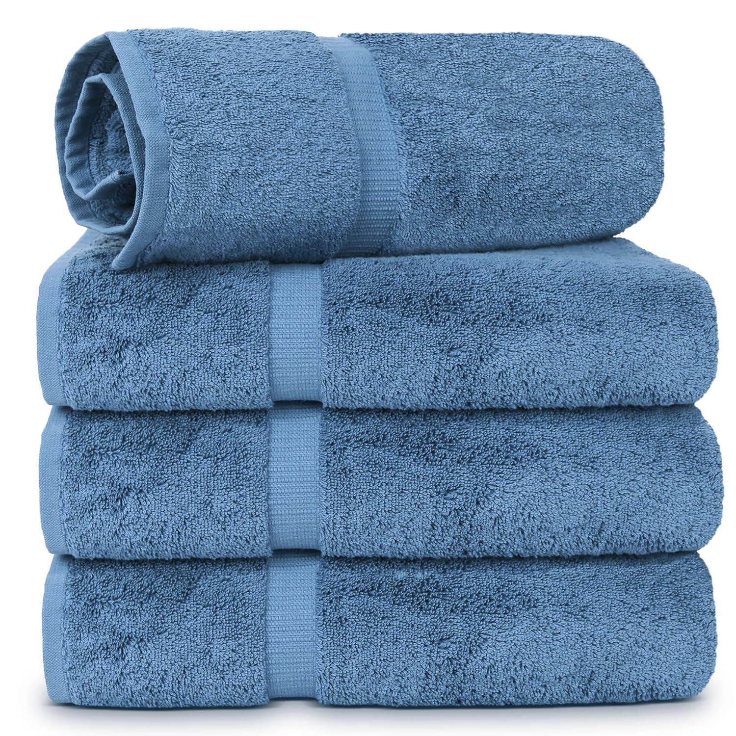 BC BARE COTTON Luxury Hotel & Spa Towel Turkish Cotton Washcloths - Dobby Border (13x13 Inches) - Set of 12 - Wedgewood