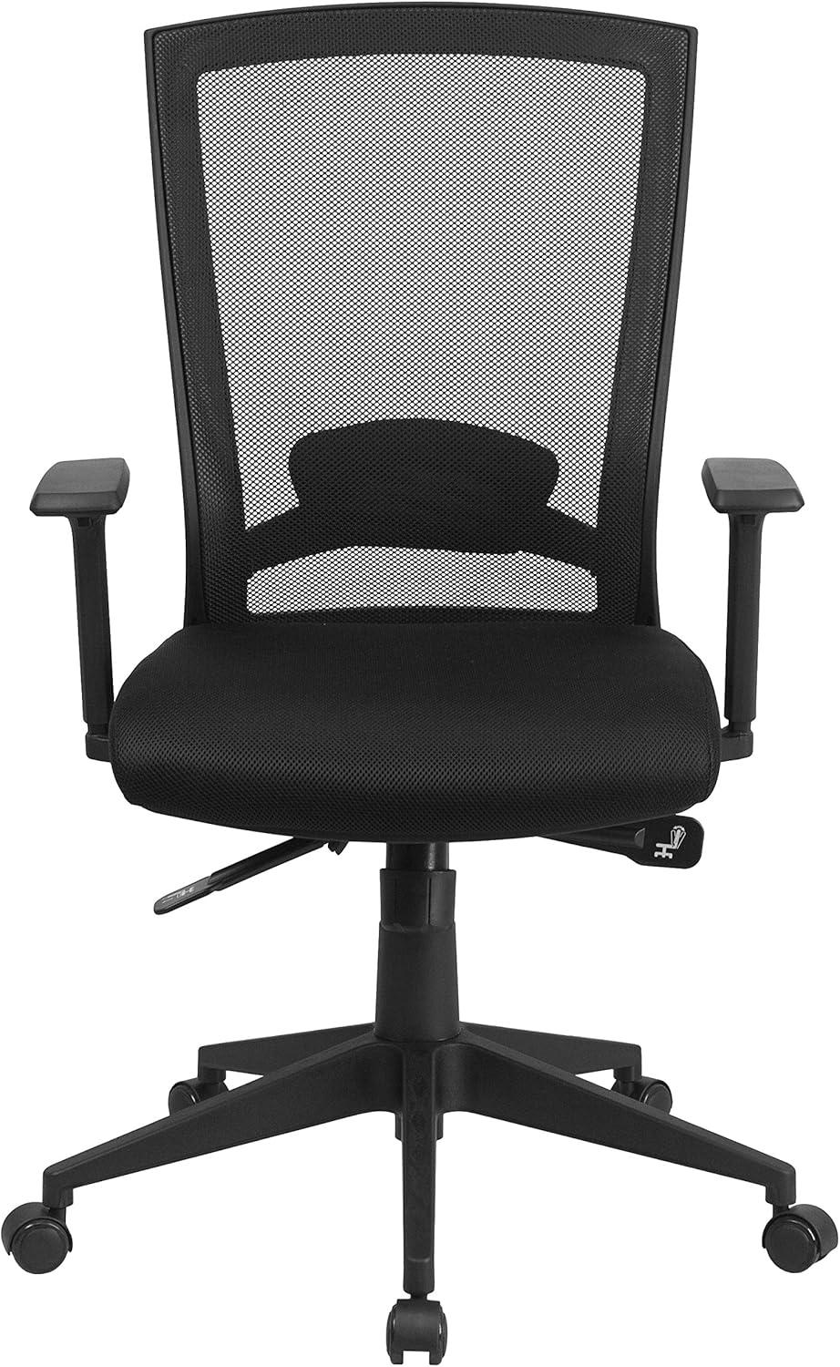 Flash Furniture Cleo Mid-Back Black Mesh Executive Swivel Ergonomic Office Chair with Back Angle Adjustment and Adjustable Arms