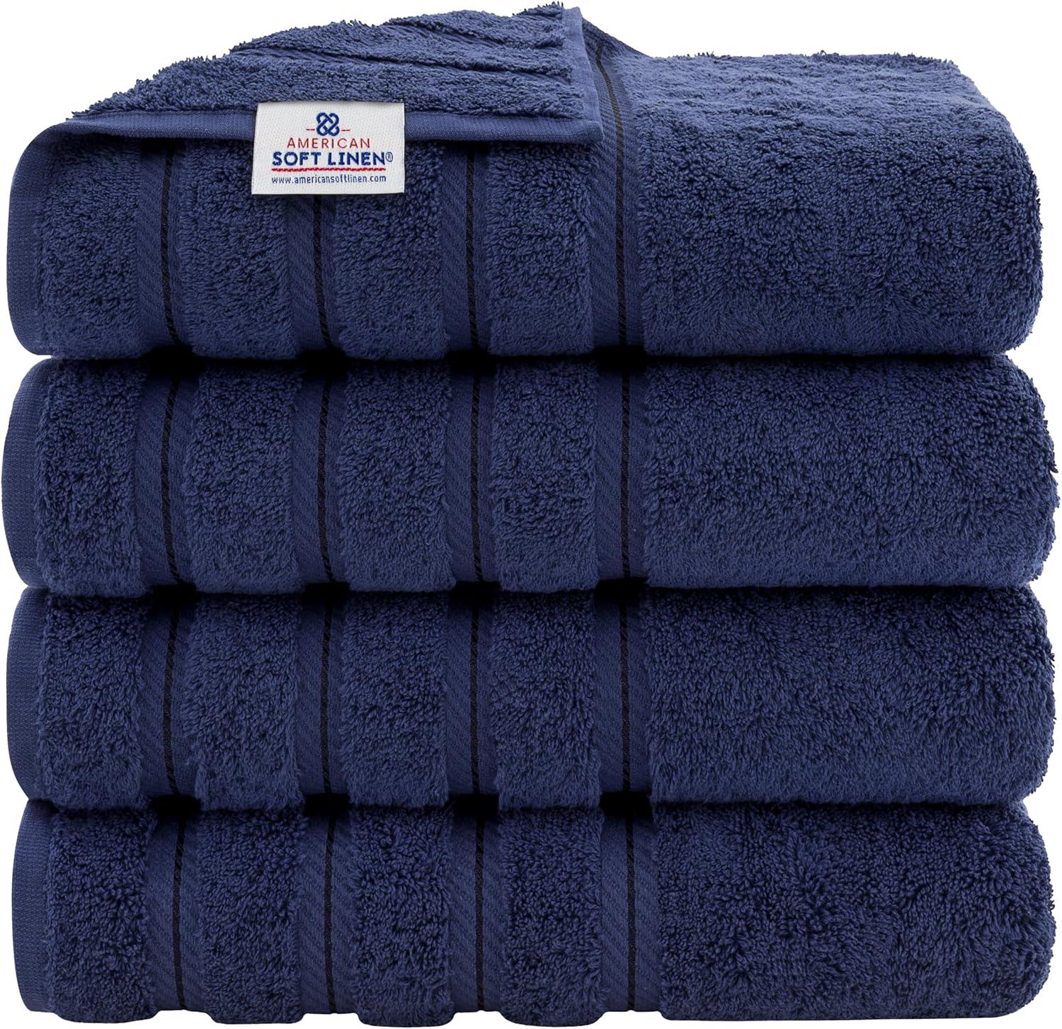 Navy Blue 100% Cotton Turkish 4 Piece Bath Towel Set