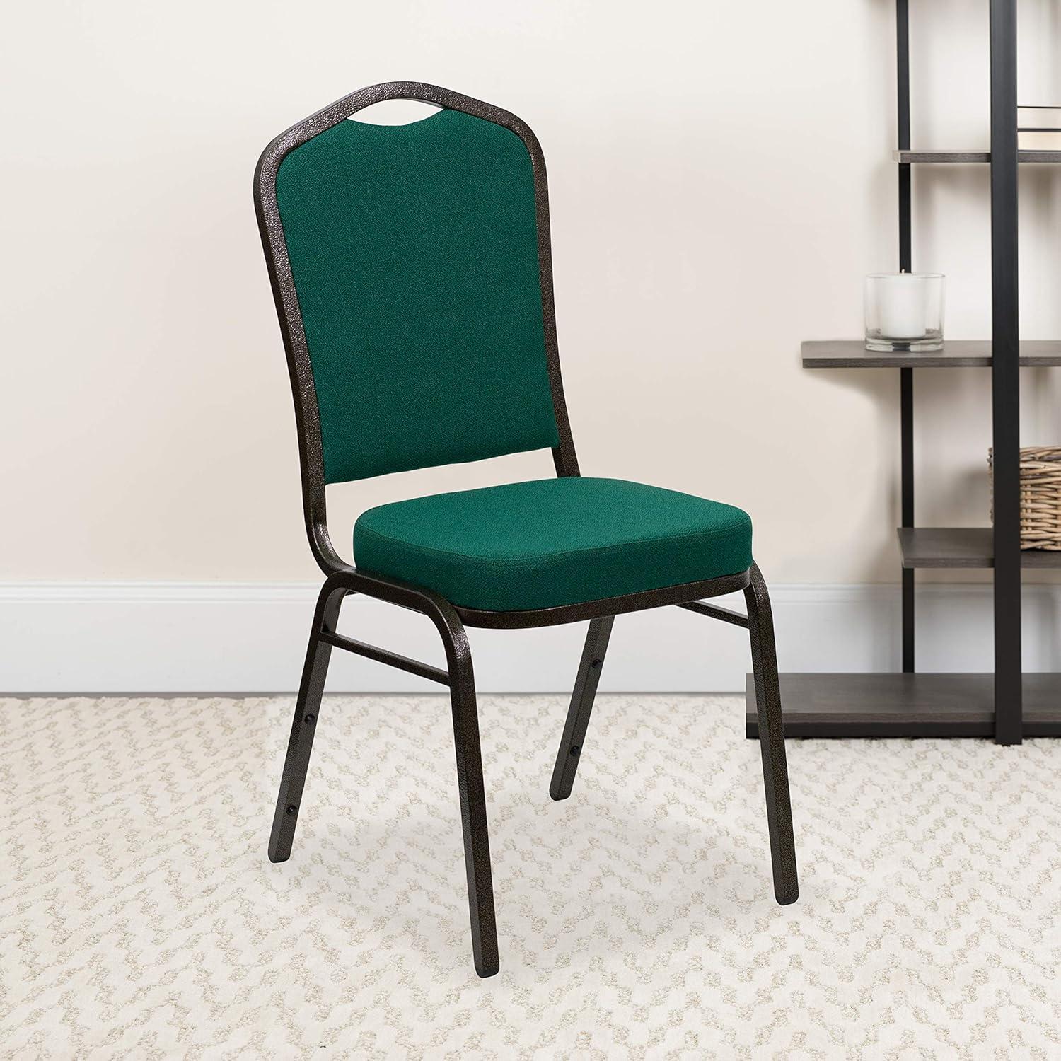 Flash Furniture HERCULES Series Crown Back Stacking Banquet Chair in Green Fabric - Gold Vein Frame