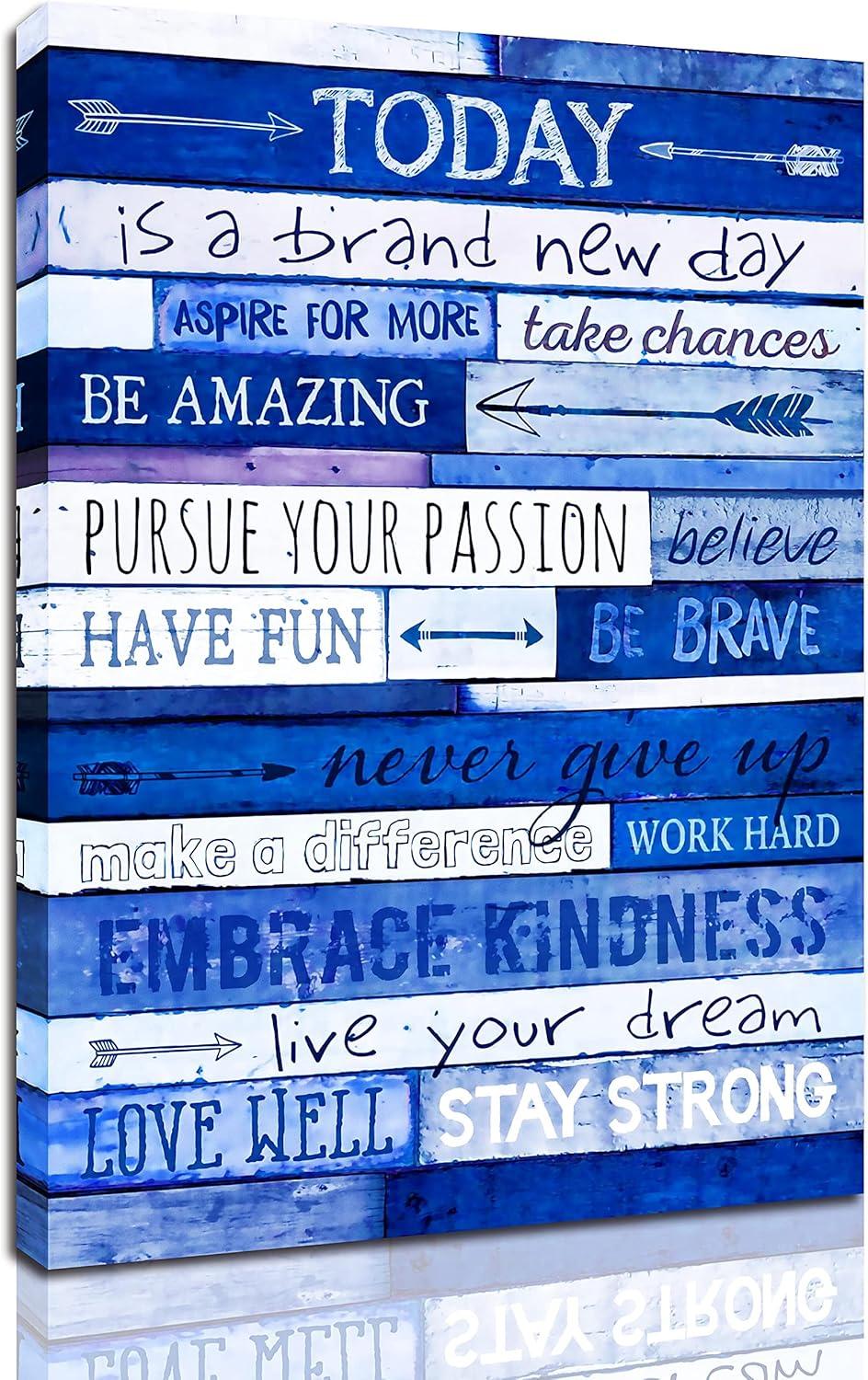 Inspirational Wall Art for Office Motivational Poster Quotes Blue Wall Decor Canvas Prints Framed Positive Affirmations Wall Decor for Room Modern Words \u200bArtwork 12x16
