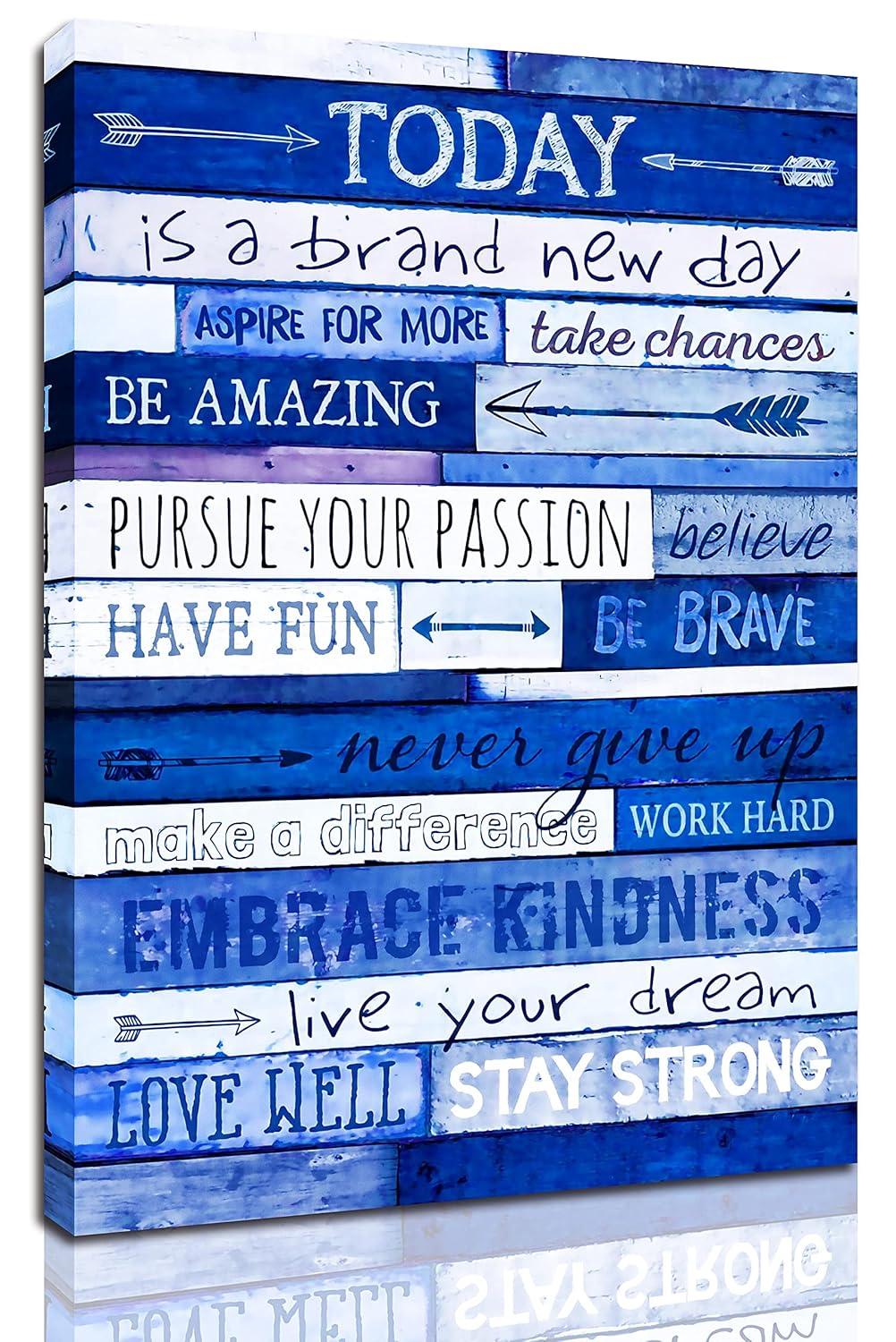 Inspirational Wall Art for Office Motivational Poster Quotes Blue Wall Decor Canvas Prints Framed Positive Affirmations Wall Decor for Room Modern Words \u200bArtwork 12x16