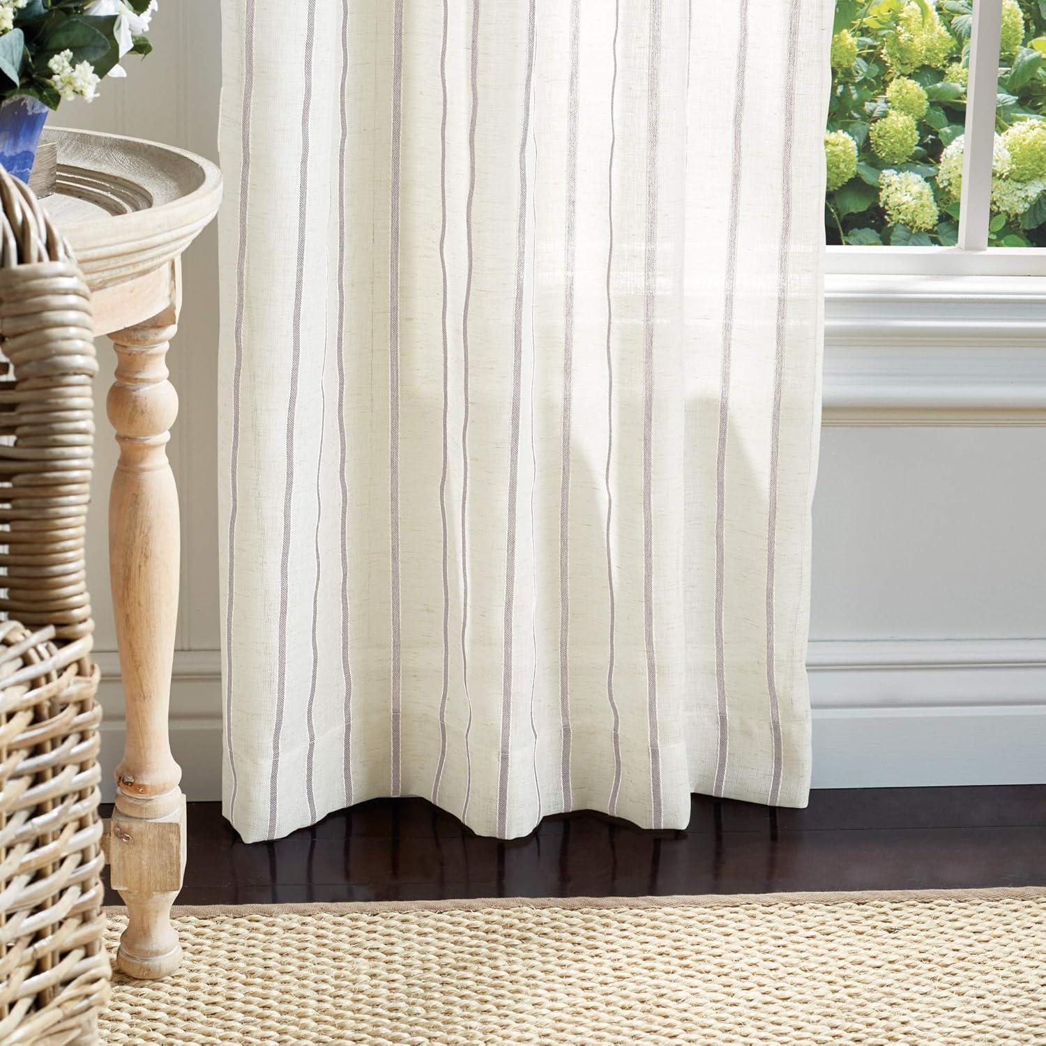 Laguna Stripe 37"x84" Semi Sheer Panel Pair Tietab, Mocha