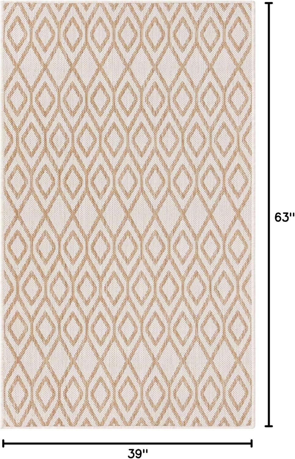 Beige Geometric 9' x 12' Easy-Care Outdoor Synthetic Rug