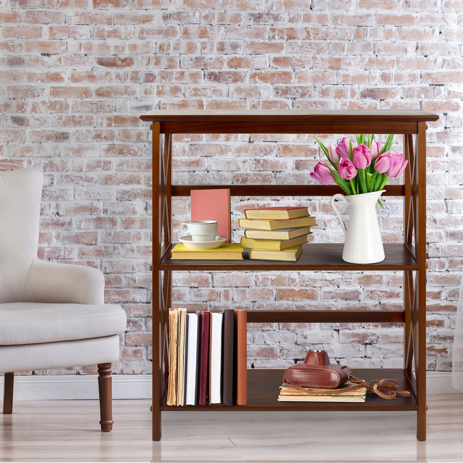 Casual Home 324-34 Soild Wood Montego X Design Style 3 Shelf Bookcase, Walnut