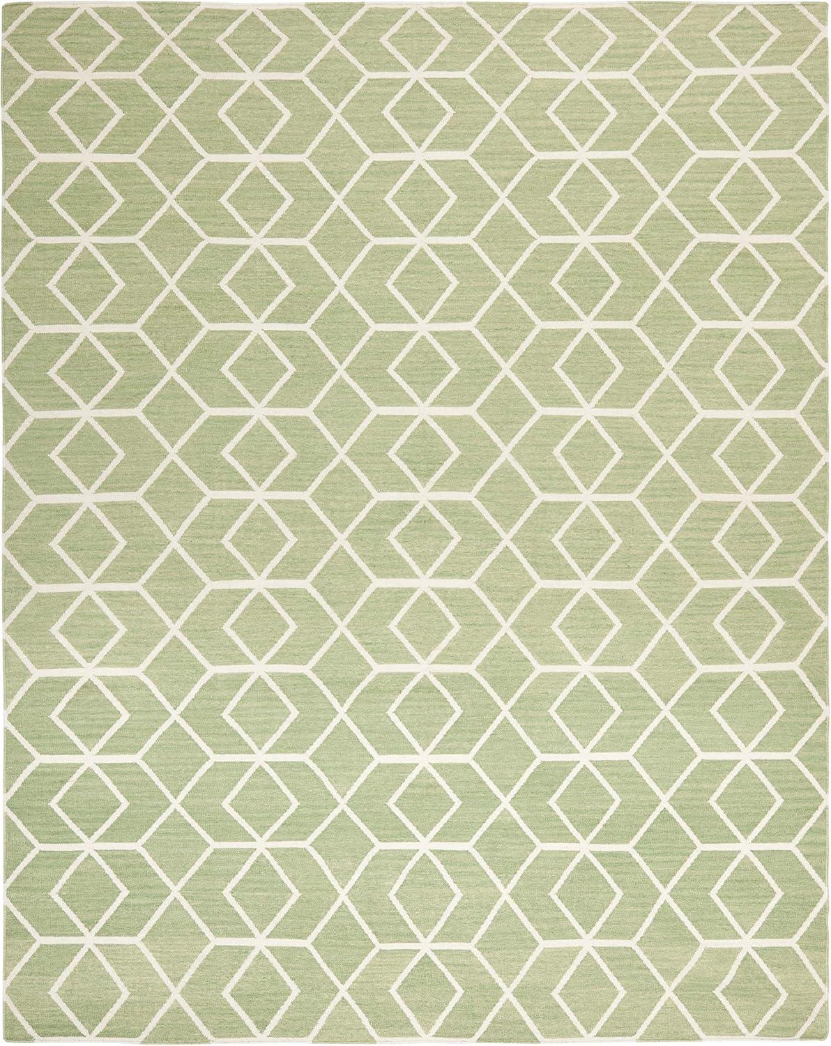 SAFAVIEH Dhurrie Addison Geometric Moroccan Wool Area Rug, Sage/Ivory, 8' x 10'