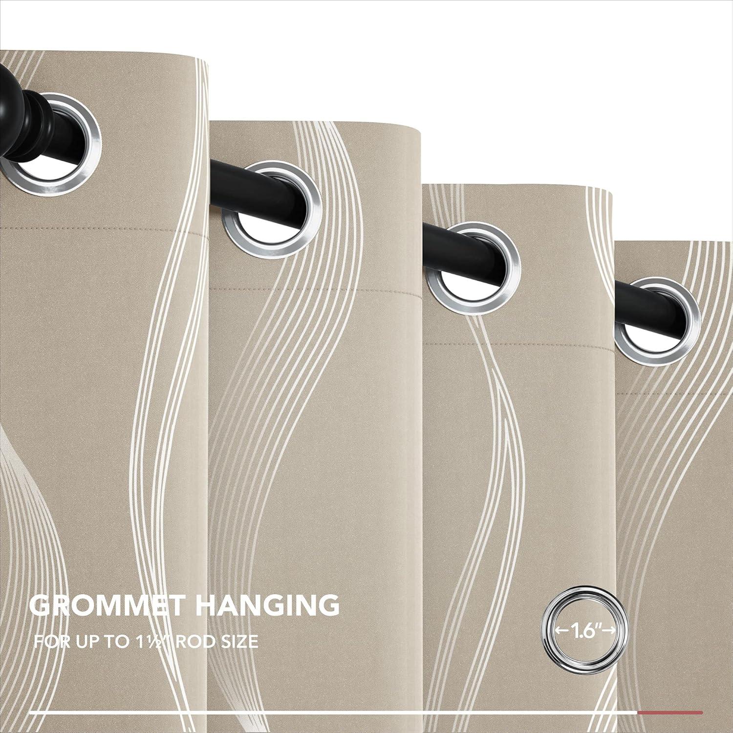 Deconovo Silver Wave Room Darkening Grommet Curtains (2 Panels) Light Beige 52W x 84L