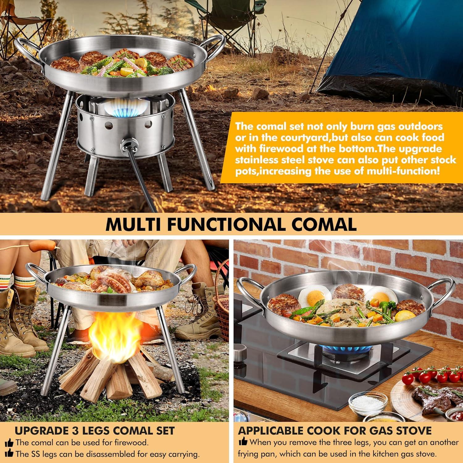 ARC 20" Mexican Tortilla Comal & 37,000 BTU Propane Burner Set, Stainless Steel Comal Cazo Griddle Fryer , Portable Outdoor Mexican Deep Frying Pan, Mexican Comal Cooking Set for Outdoor Cooking