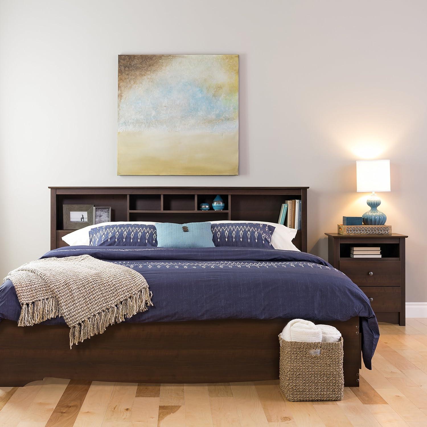 Prepac King Bookcase Headboard Espresso Brown: Wood Composite Storage Headboard, No Mattress Included