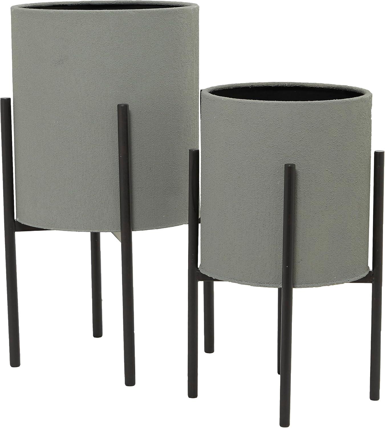 Set of 2 Industrial Iron Planters with Stand - Olivia & May, Cylindrical Metal Pots, No Assembly Required