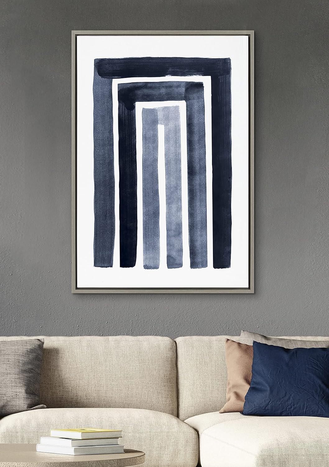 23" x 33" Sylvie MCM Abstract Rainbow Indigo Framed Wall Canvas Gray - Kate & Laurel All Things Decor: Modern Decor, Digital Art