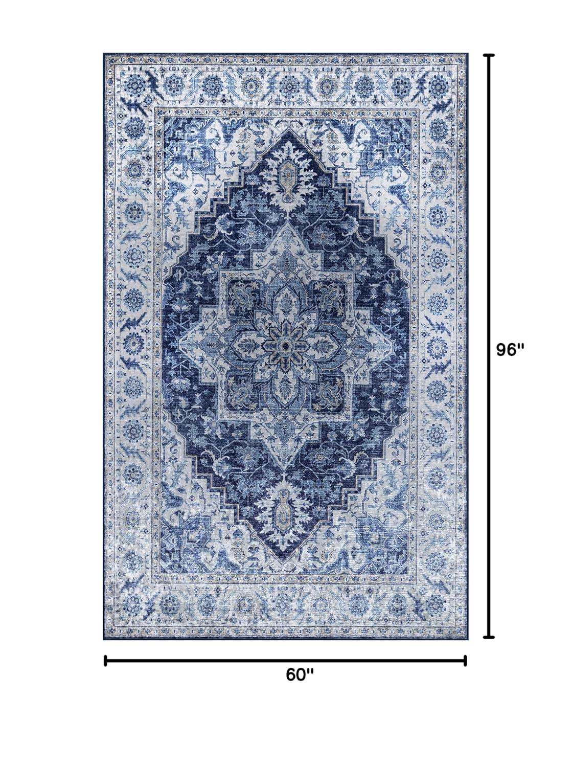5'x8' Karachi Aria Area Rug Blue - Momeni: Geometric Bohemian, Rubber Backing, Medium Pile, Indoor Use