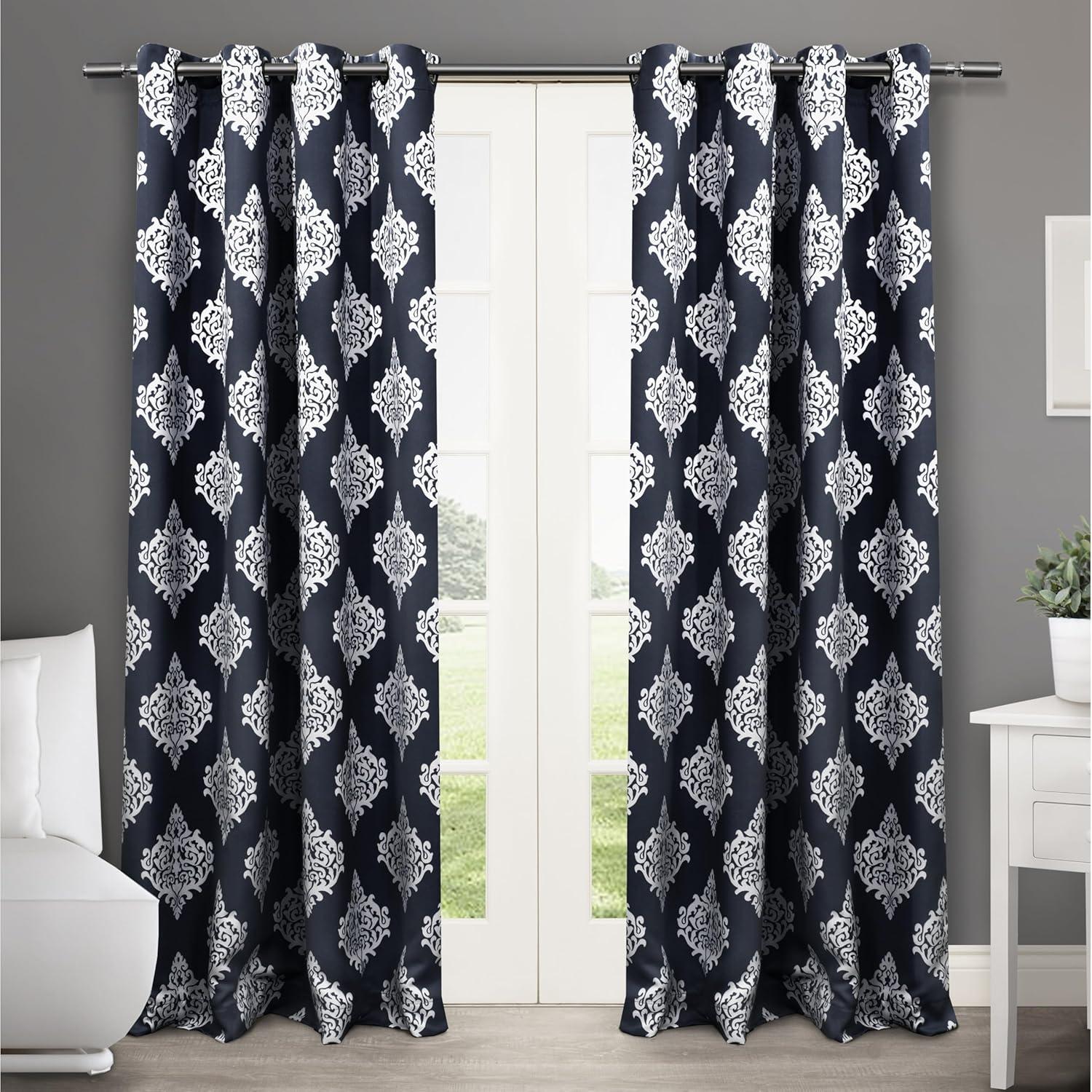 Set of 2 108"x52" Medallion Blackout Thermal Grommet Top Window Curtain Panel Black Pearl - Exclusive Home: Indoor Polyester