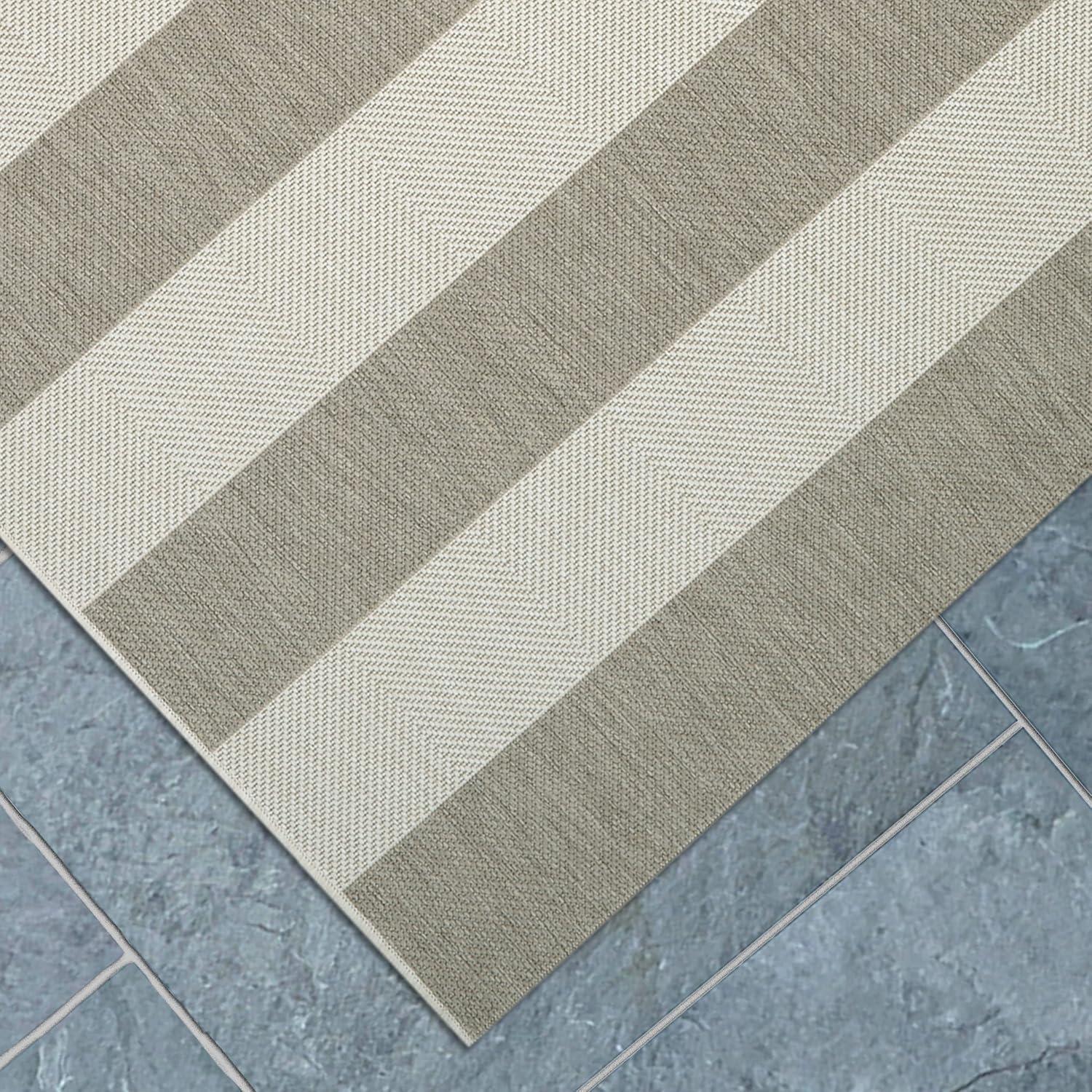 Papatya Striped Flatweave Tan Ivory Indoor Outdoor Area Rug