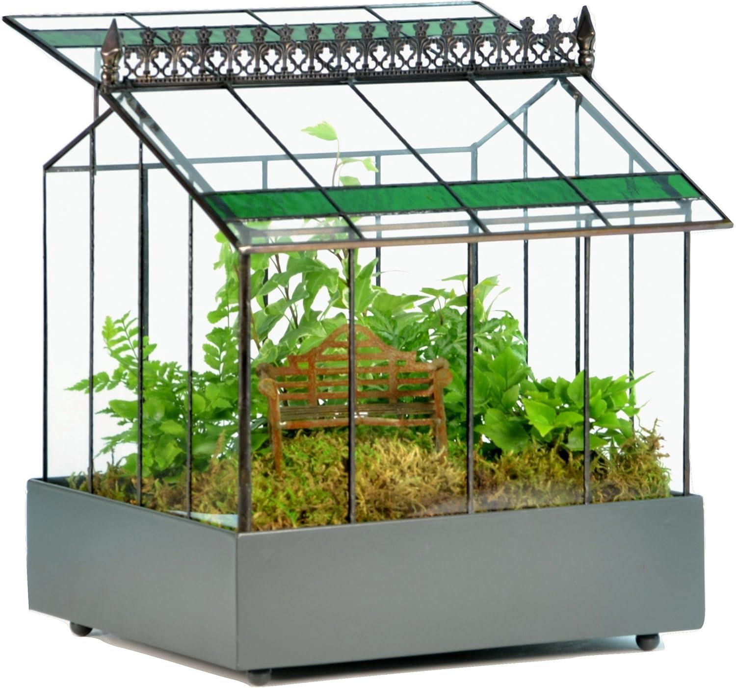 H Potter Glass Terrarium Planter Wardian Case Container with Green Glass Accent for Succulent Plants Flowers Orchids Foliage and More WAR143