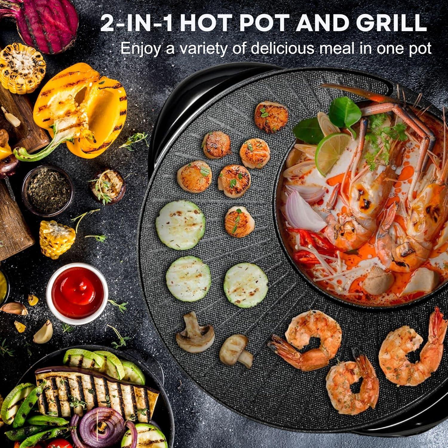 Ovente OVENTE 2-in-1 Hot Pot and Grill Combo