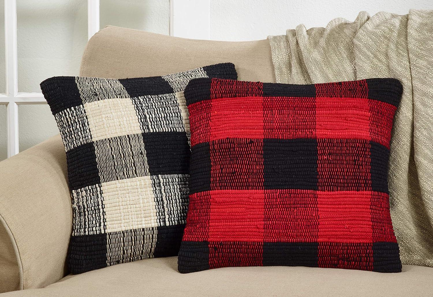 Black and White Cotton Buffalo Plaid Euro Pillow Cover