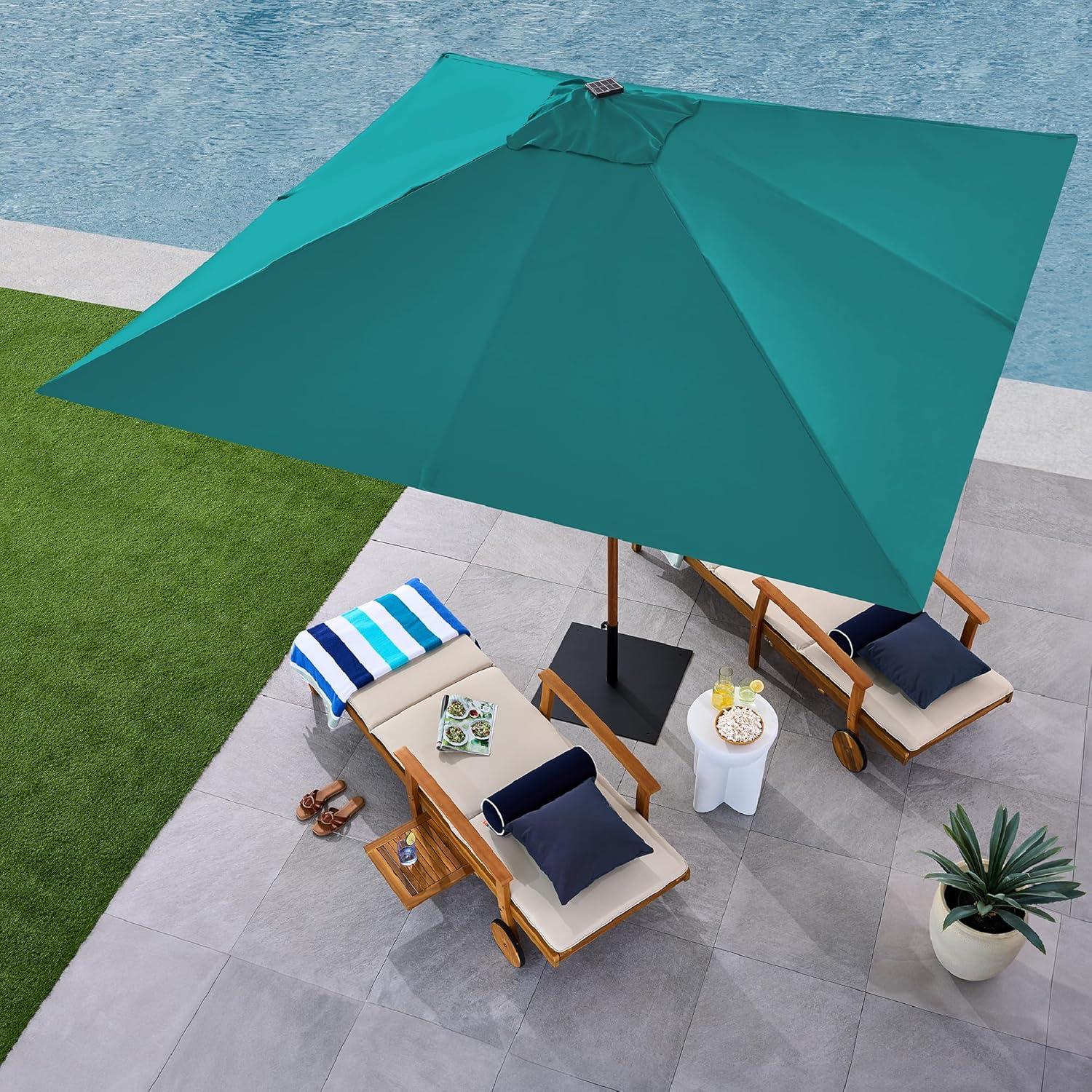 Best Choice Products 9ft Deep Square Solar LED Lighted Patio Umbrella w/ Faux Wood Texture, UV-Resistant