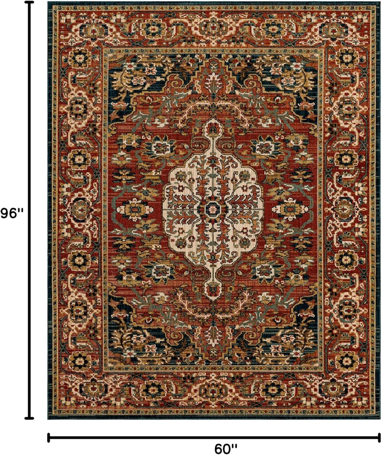 Bilpass Red and Beige Synthetic Medallion Area Rug, 5' x 8'